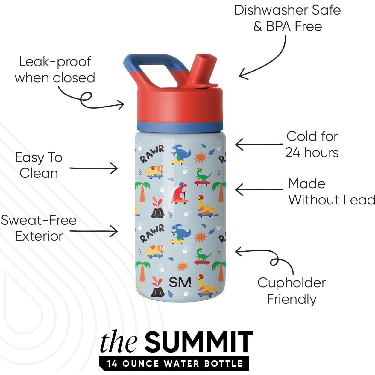 Botella de Agua Aislada Simple Modern 414ml Dino Rad