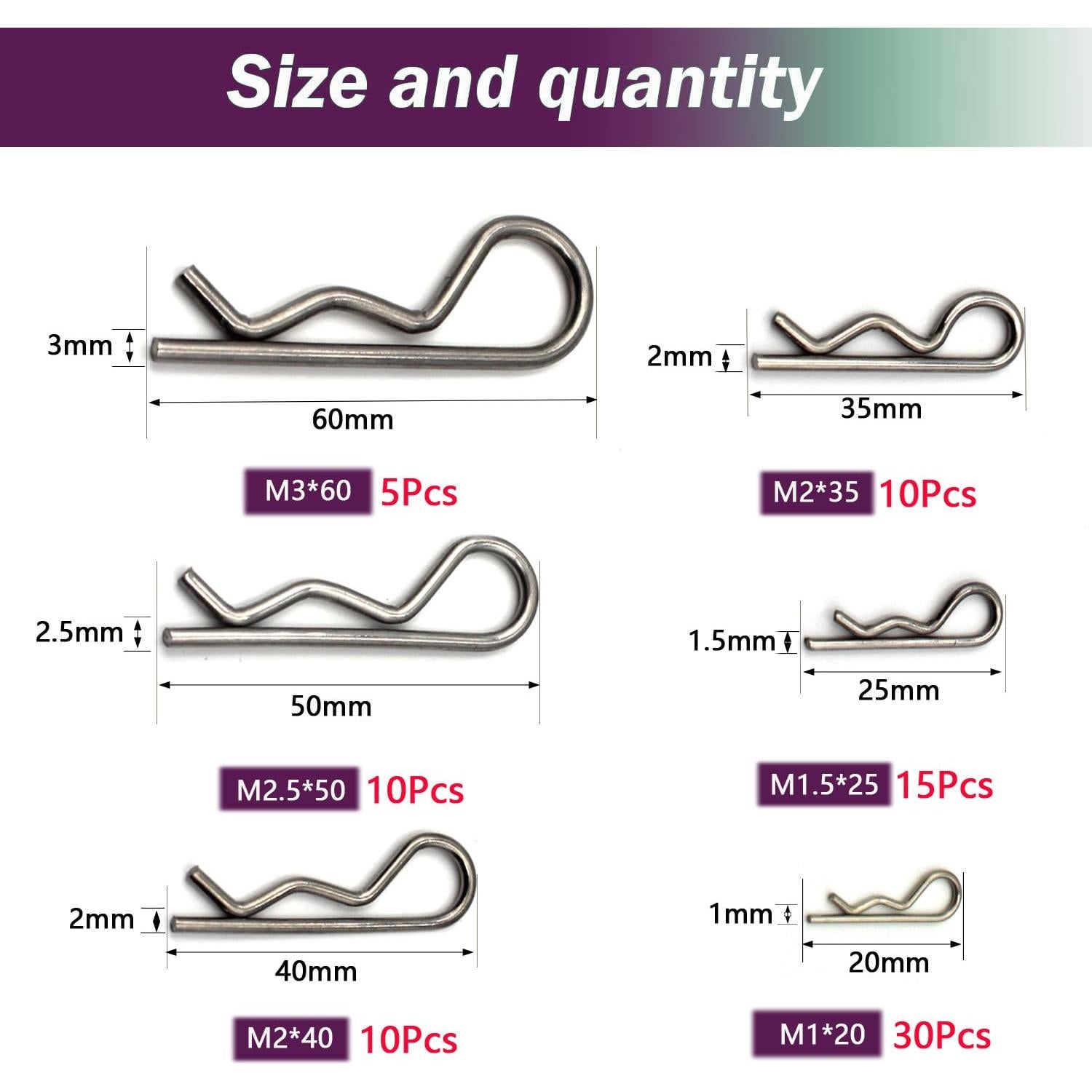 Kit de Clips de Pasador de Acero Inoxidable 80 Pcs 6 Tamaños