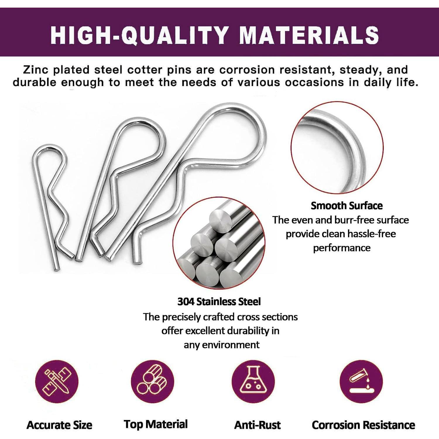 Kit de Clips de Pasador de Acero Inoxidable 80 Pcs 6 Tamaños