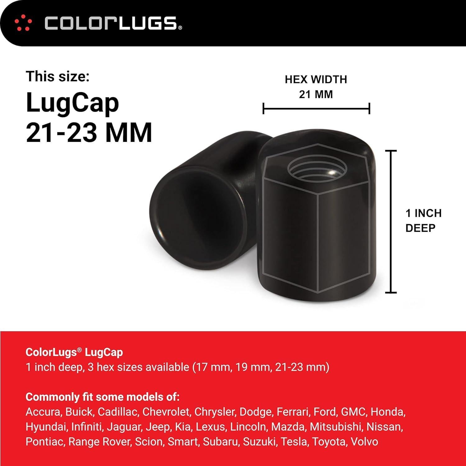 Cubiertas de Tuerca de Llantas ColorLugs Vinilo Negro 21-23 mm 25 Pzas