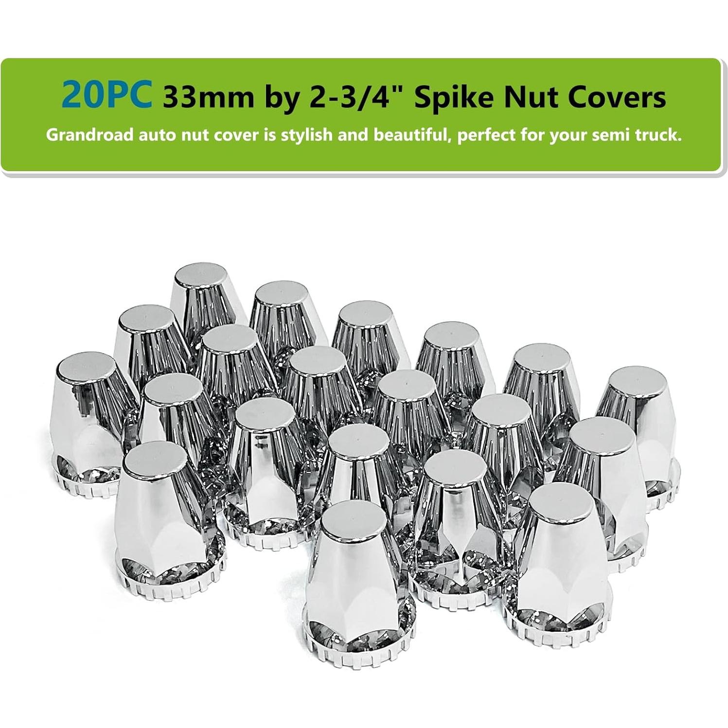 Paquete de 20 Cubiertas de Tuercas de Llantas Grandroad 33mm Cromo ABS