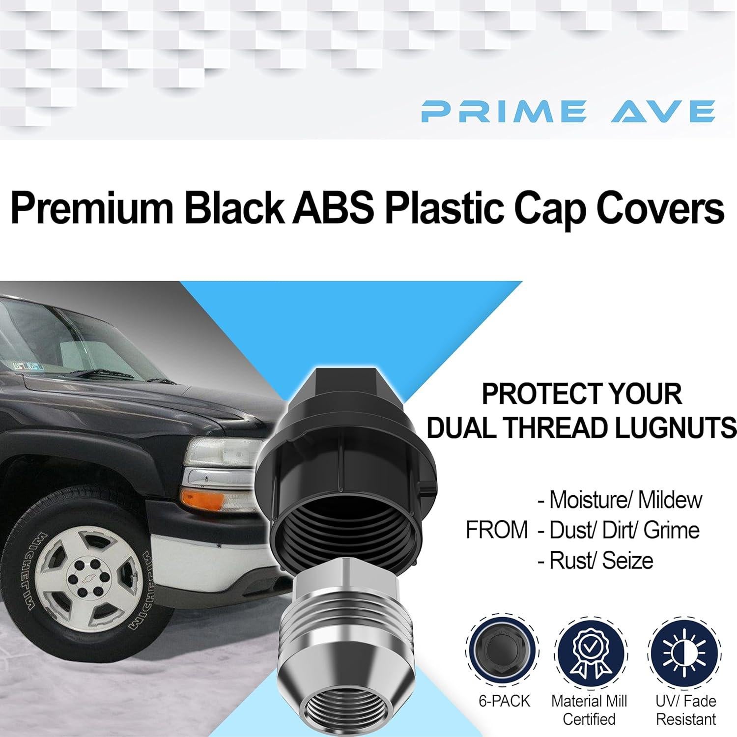 Cubiertas de Tapas de Tuercas de Rueda Negras Prime Ave - 6 Piezas