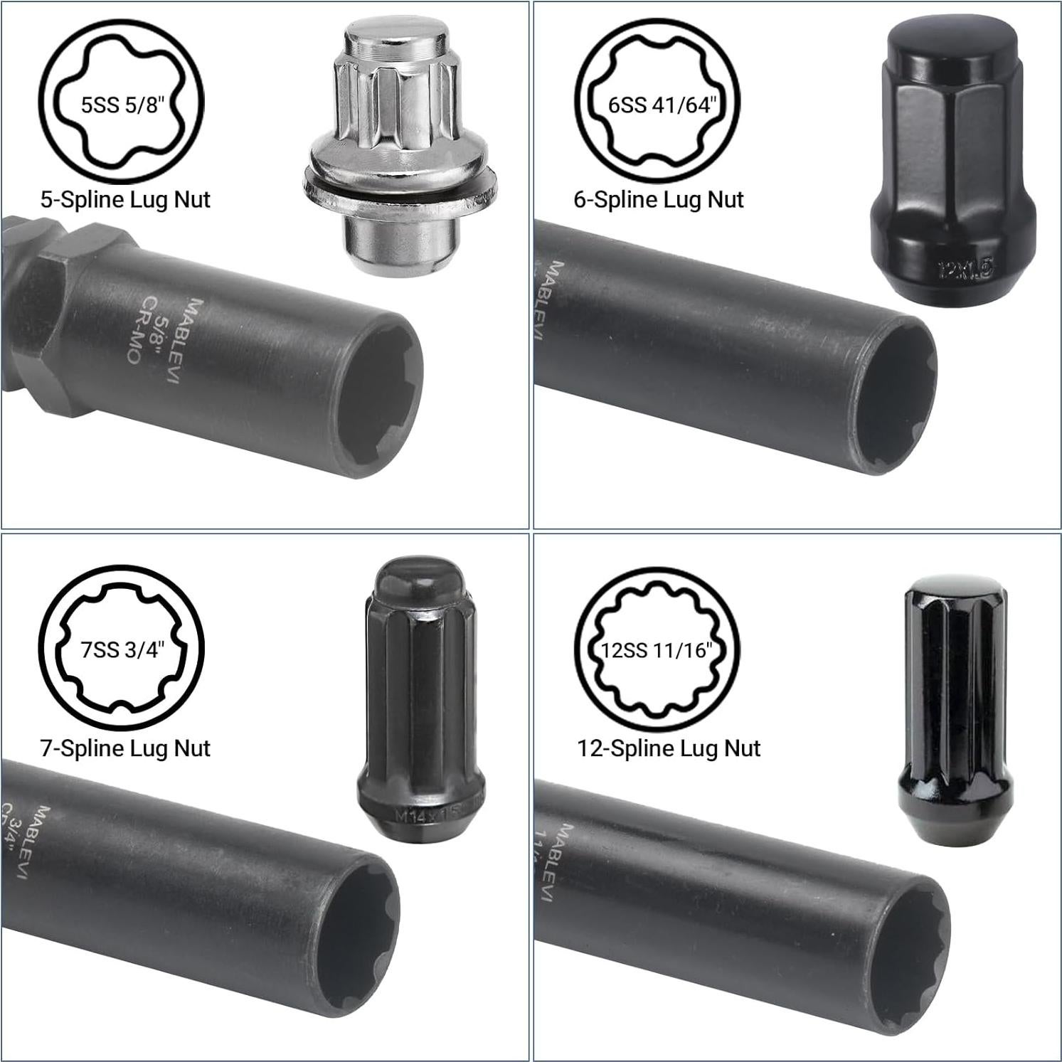 Kit de Llaves de Bloqueo de Ruedas MABLEVI 8 Piezas 20.6-22.2 mm