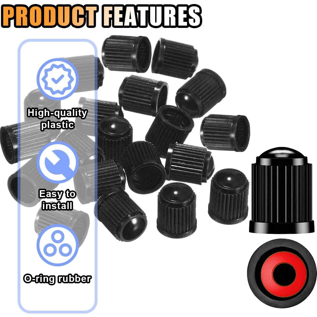 20 Tapones de Válvula de Neumático KITUREK - Universales Negros