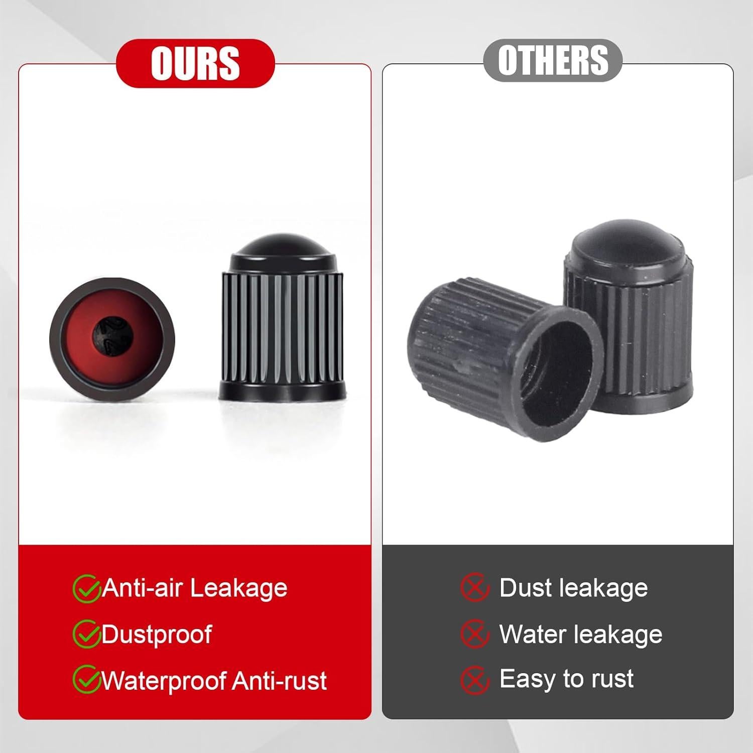 100 Tapones de Válvula de Neumático Guirnd con Anillo de Goma