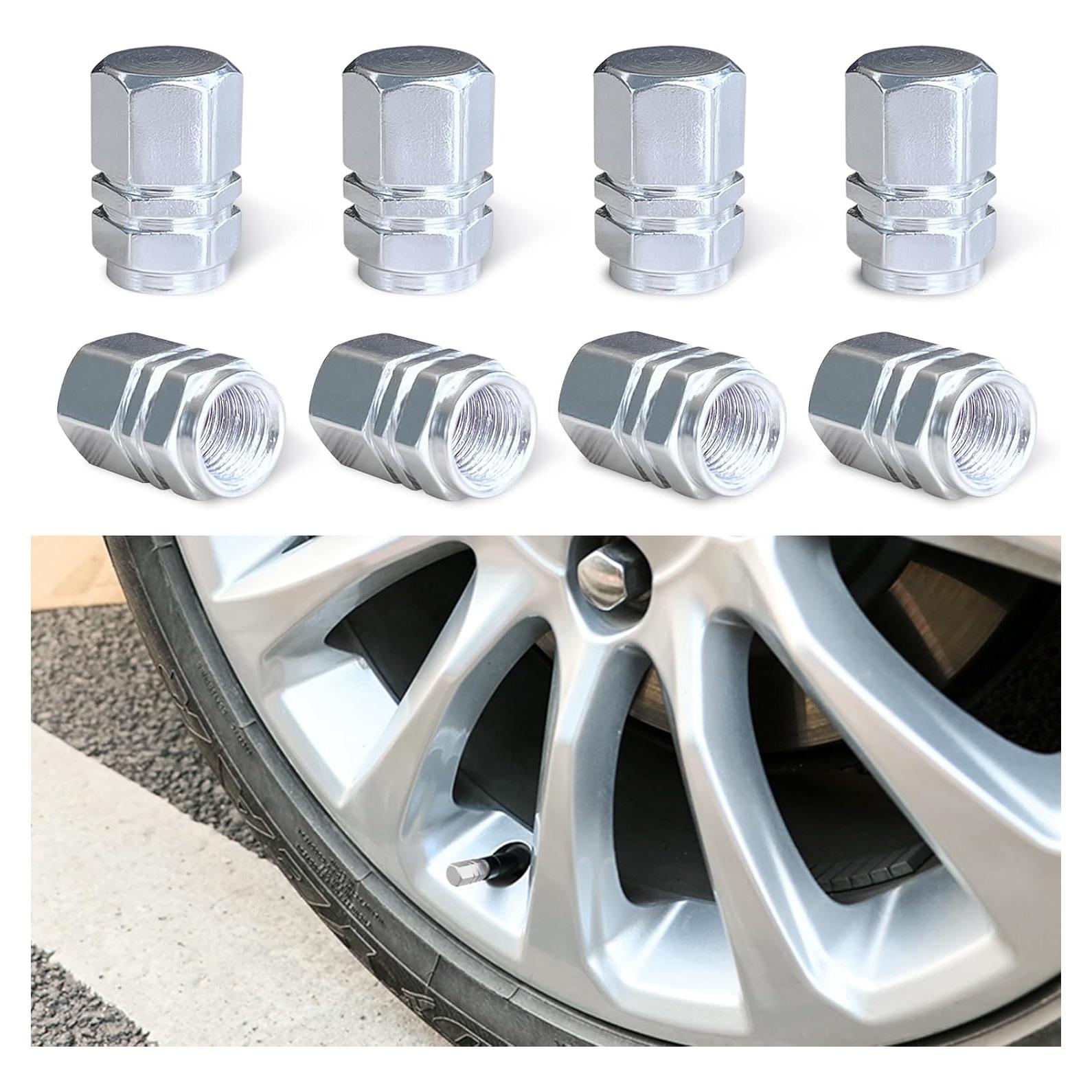 Ziciner Tapones de Válvula de Neumático de Aluminio 8 PCS Plata