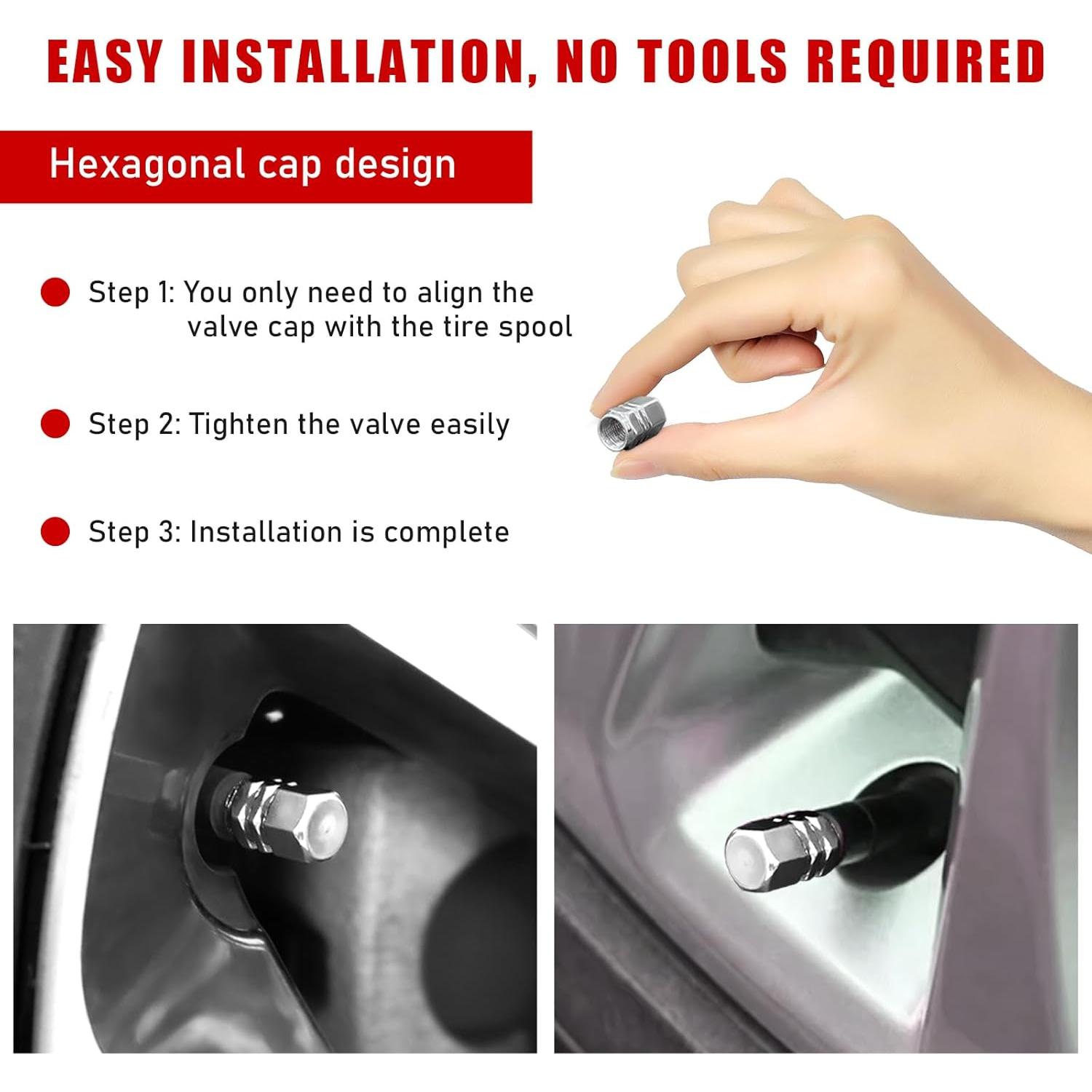 Ziciner Tapones de Válvula de Neumático de Aluminio 8 PCS Plata