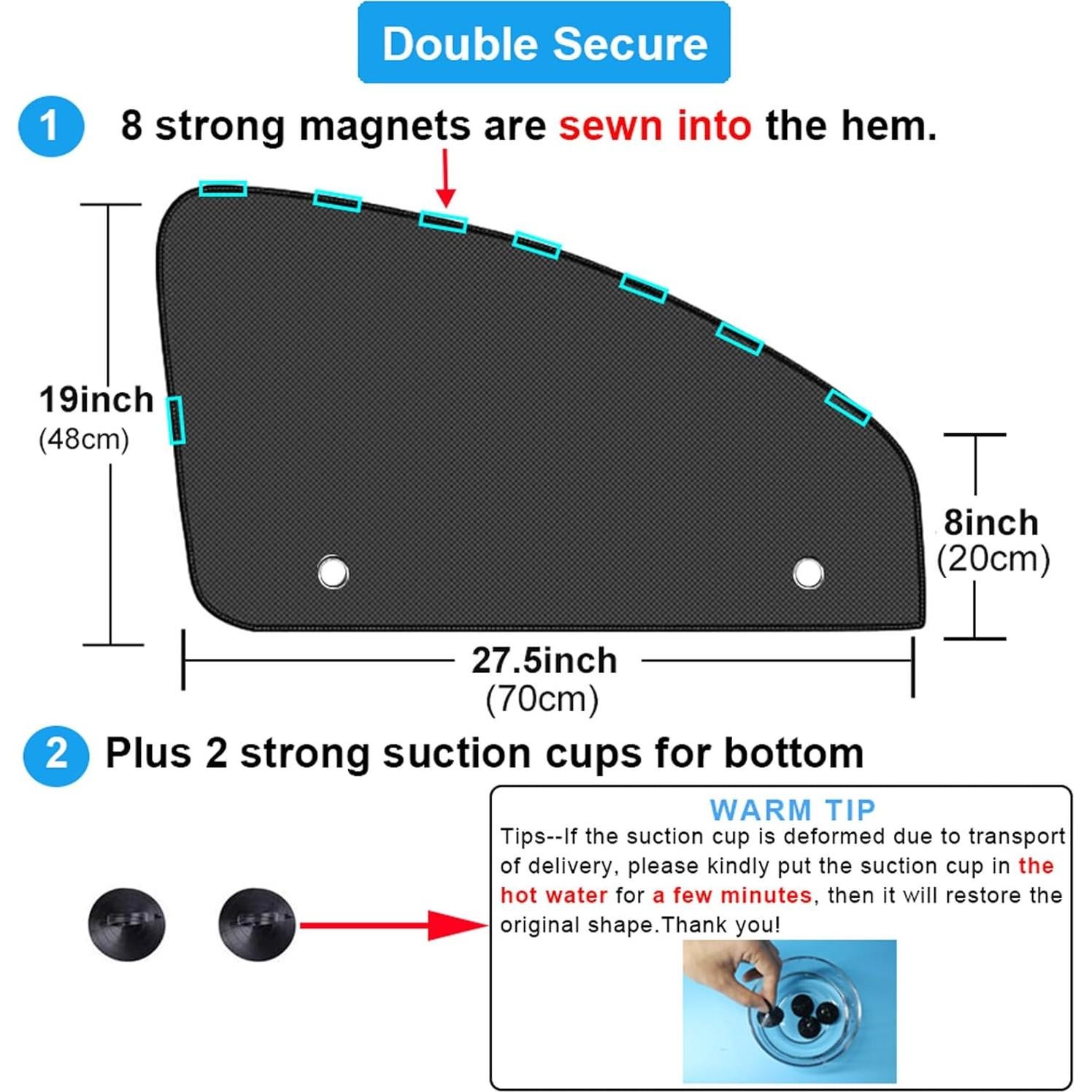 Sombrillas Magnéticas para Ventanas de Auto Ovege 2 Pcs UV