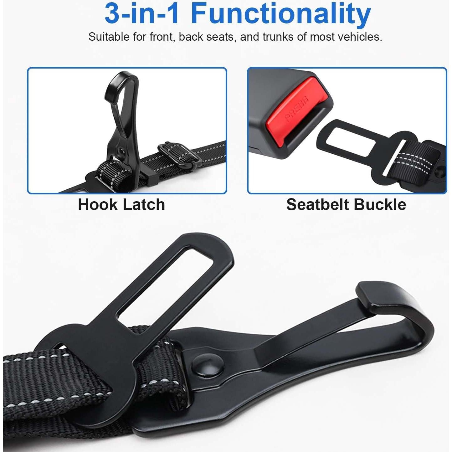 Cinturón de Seguridad para Perros WUGAUWOR 3 en 1 Ajustable 50-90 cm