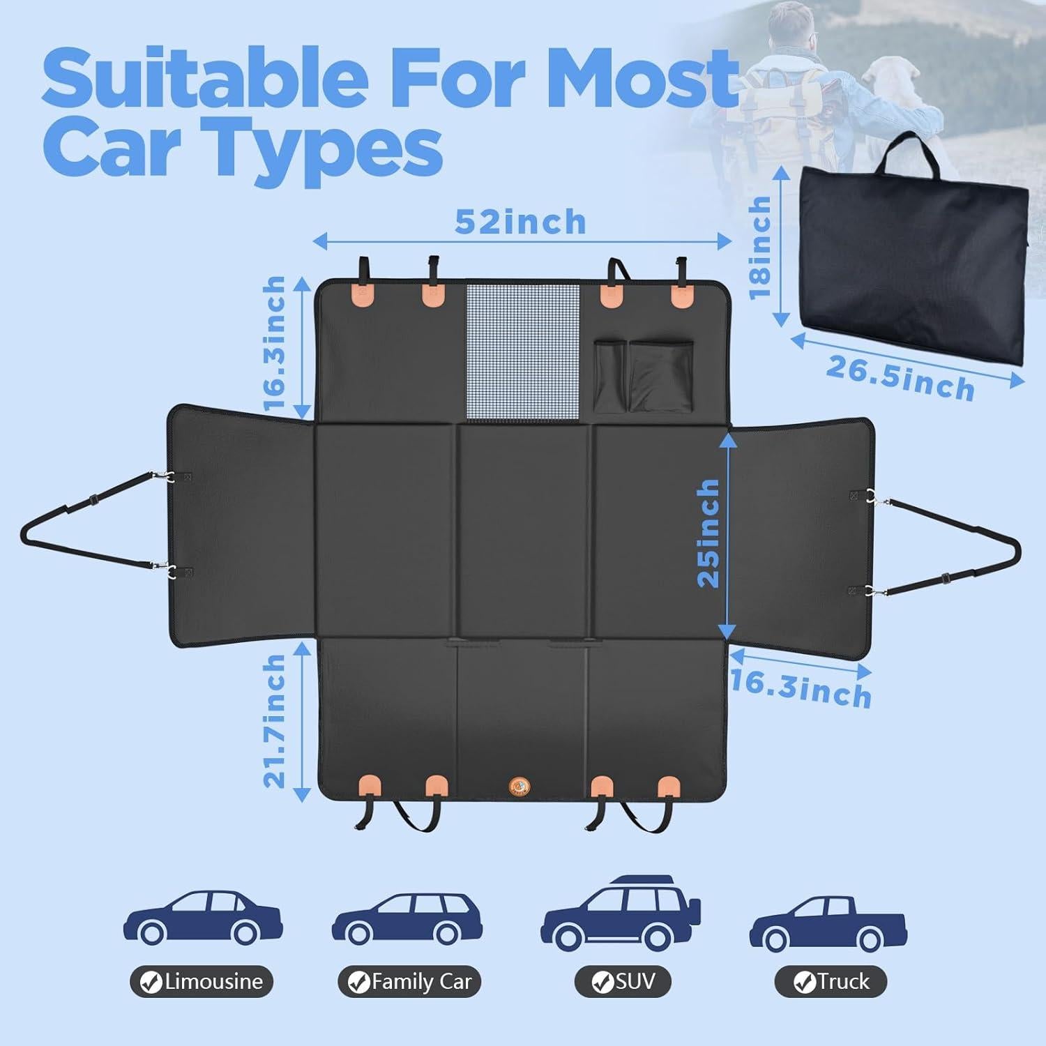 Extensor de Asiento Trasero para Perros MYJAQI 63.5x132cm