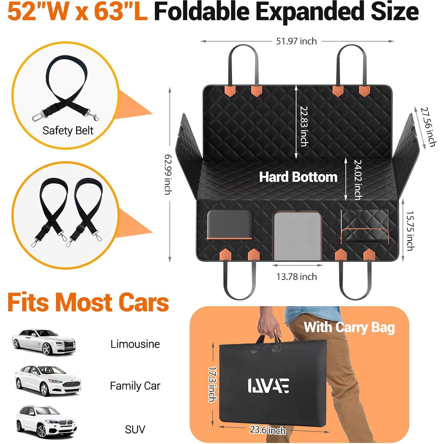 Funda de Asiento de Coche para Perros IJVAE Negra Impermeable