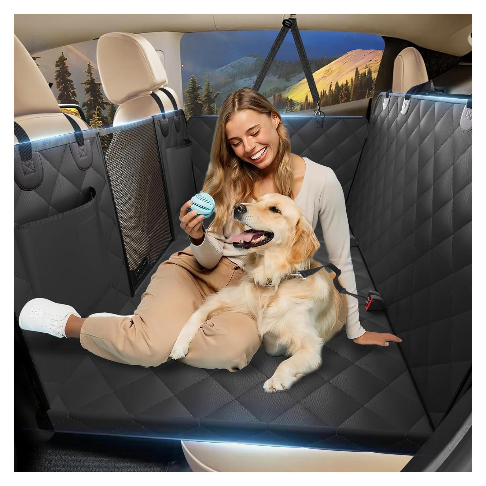 Back Seat Extender for Dogs, Dog Car Seat Cover for Back Seat Supports 420lbs, Hard Bottom Backseat Extender for Dogs, Waterproof Dog Hammock for Car, SUV, Truck Black