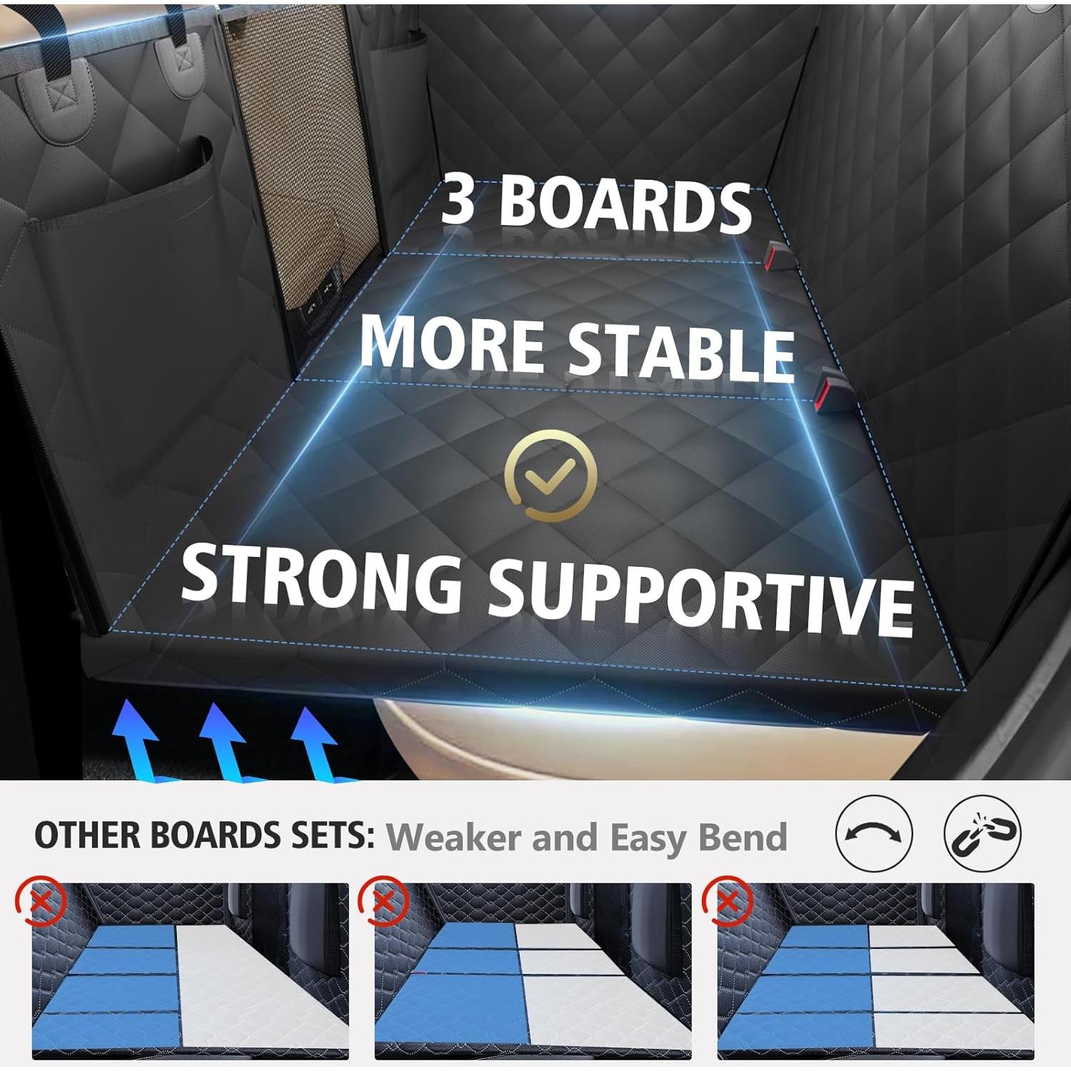 Back Seat Extender for Dogs, Dog Car Seat Cover for Back Seat Supports 420lbs, Hard Bottom Backseat Extender for Dogs, Waterproof Dog Hammock for Car, SUV, Truck Black