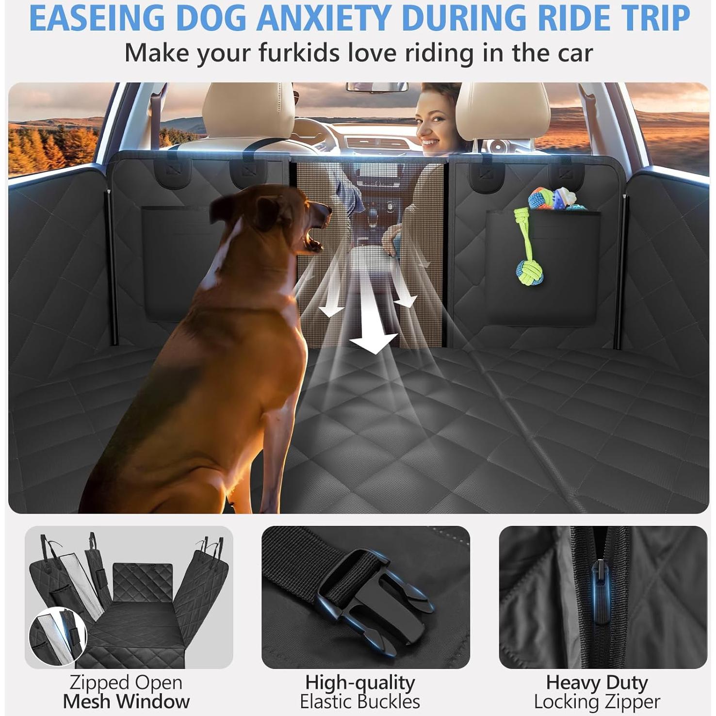 Back Seat Extender for Dogs, Dog Car Seat Cover for Back Seat Supports 420lbs, Hard Bottom Backseat Extender for Dogs, Waterproof Dog Hammock for Car, SUV, Truck Black