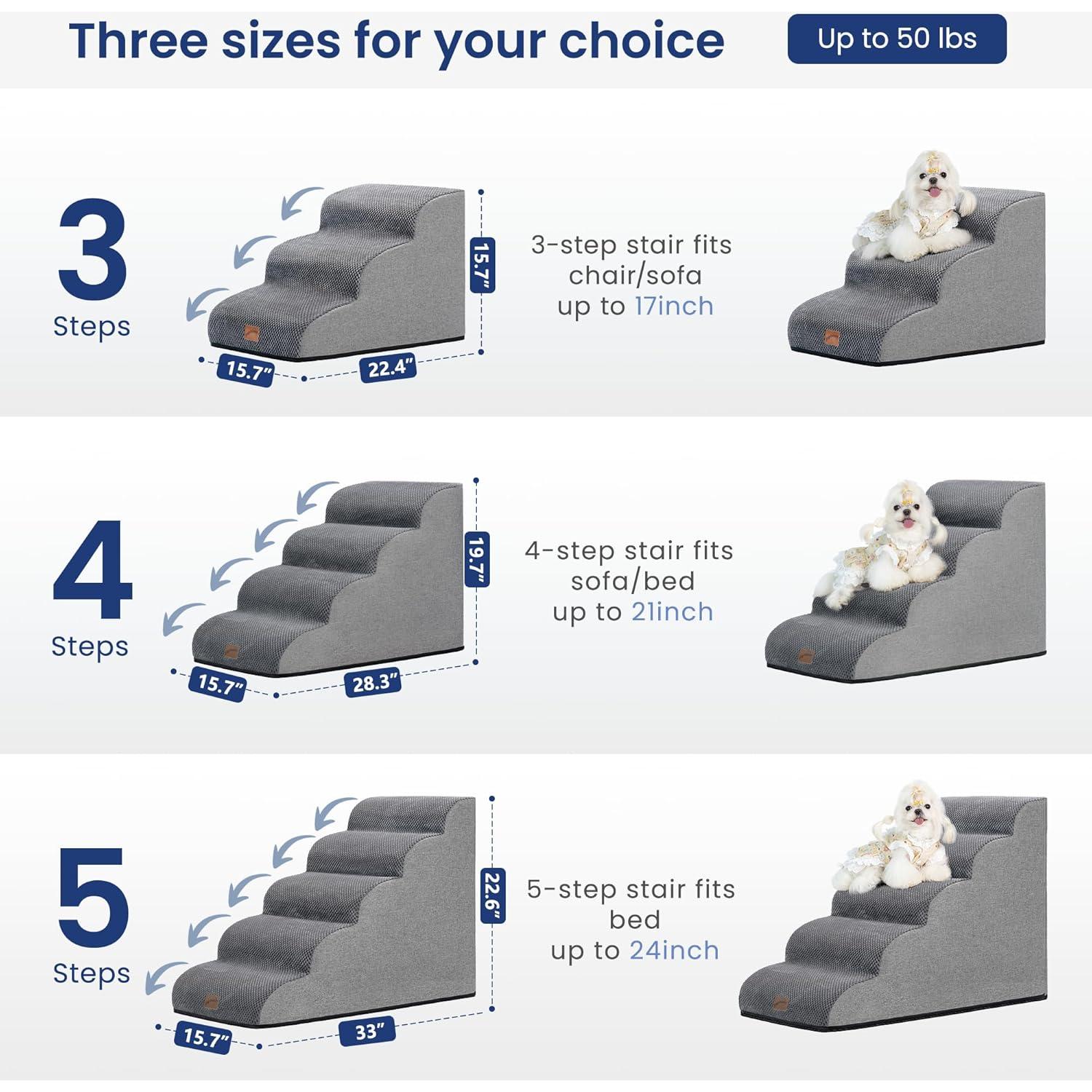 Escalera para Perros GoGoBunny 3 Pasos Gris 39.9 cm Antideslizante