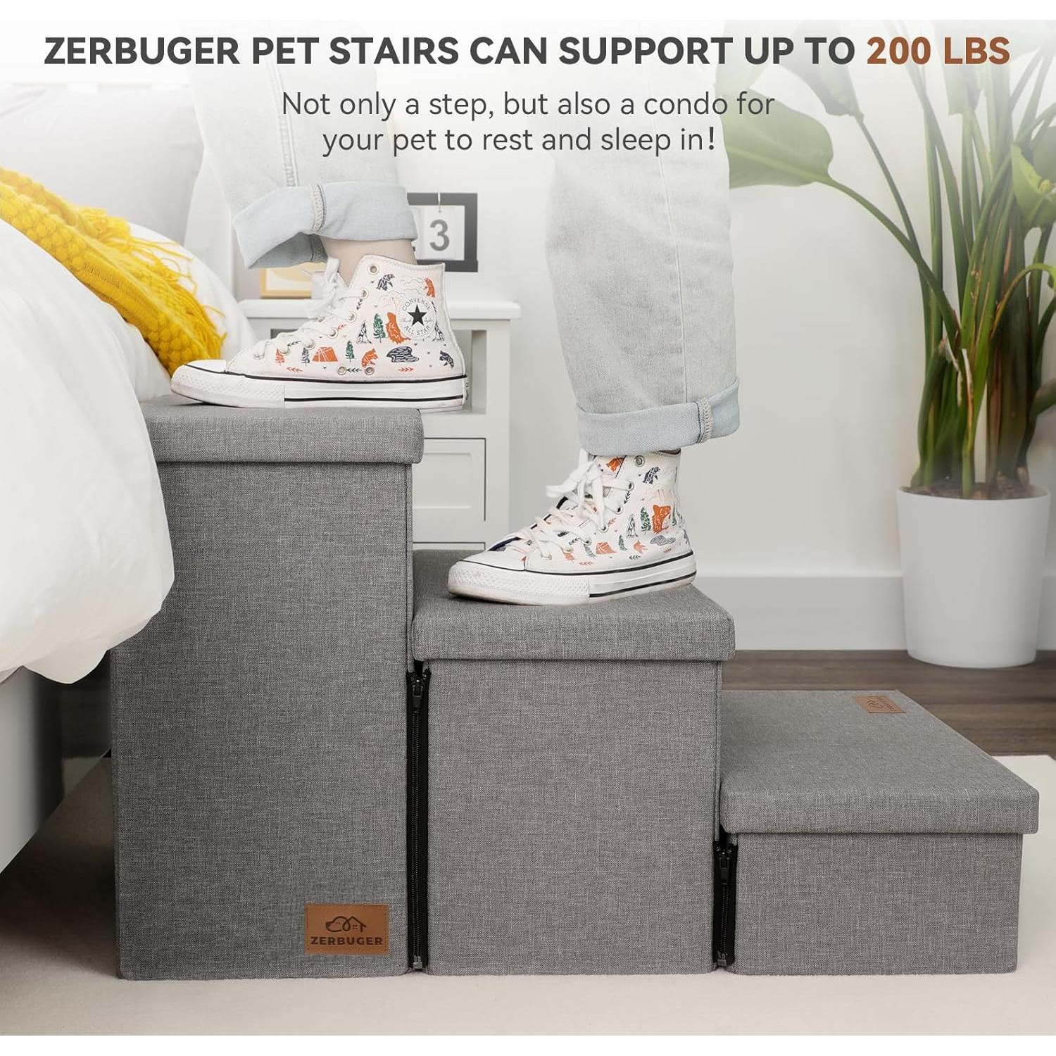 Escaleras para Perros Zerbuger 3 Pasos Plegables 76.2 cm Gris