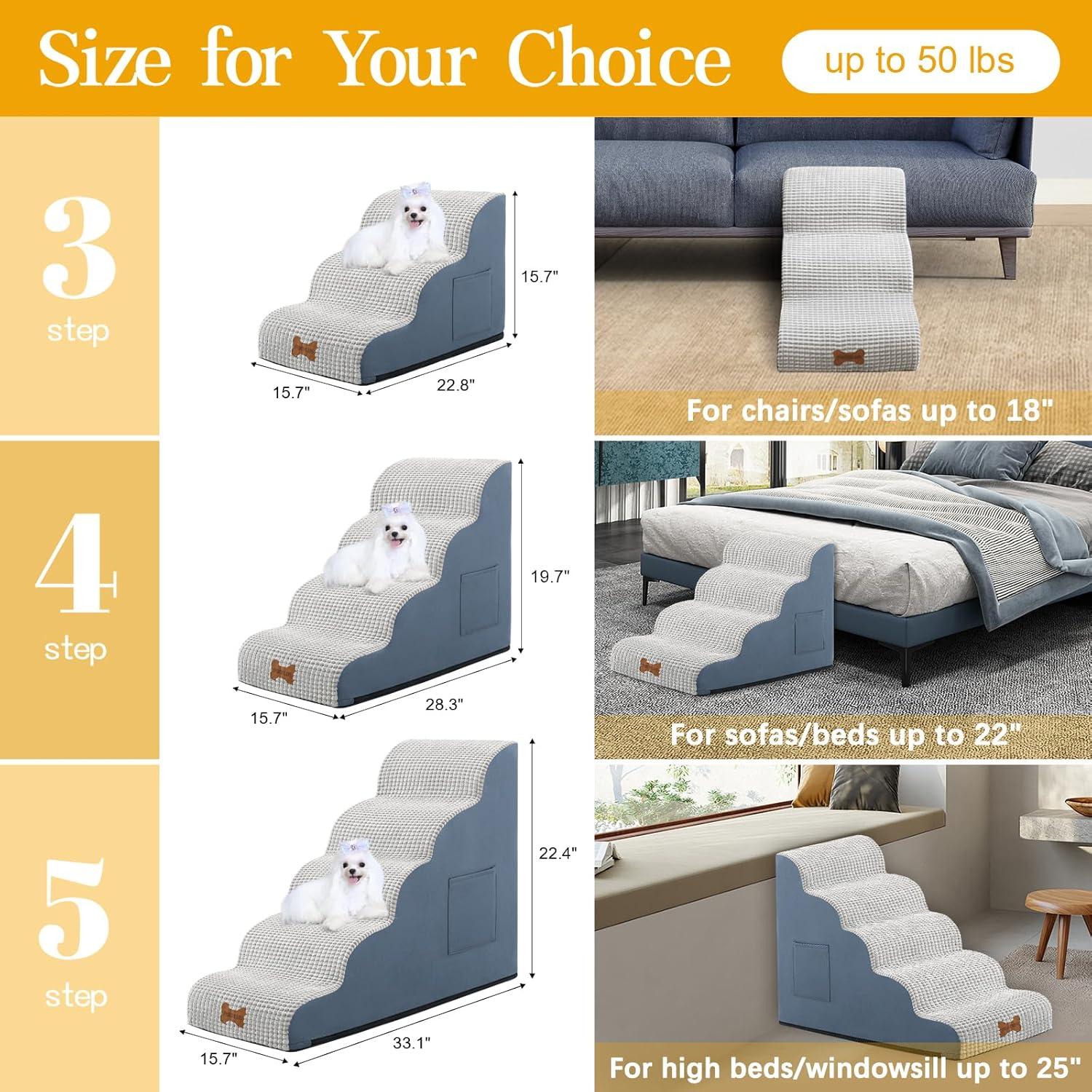 Escalera para Perros POCBLUE 3 Pasos Gris 39.9 cm Alta