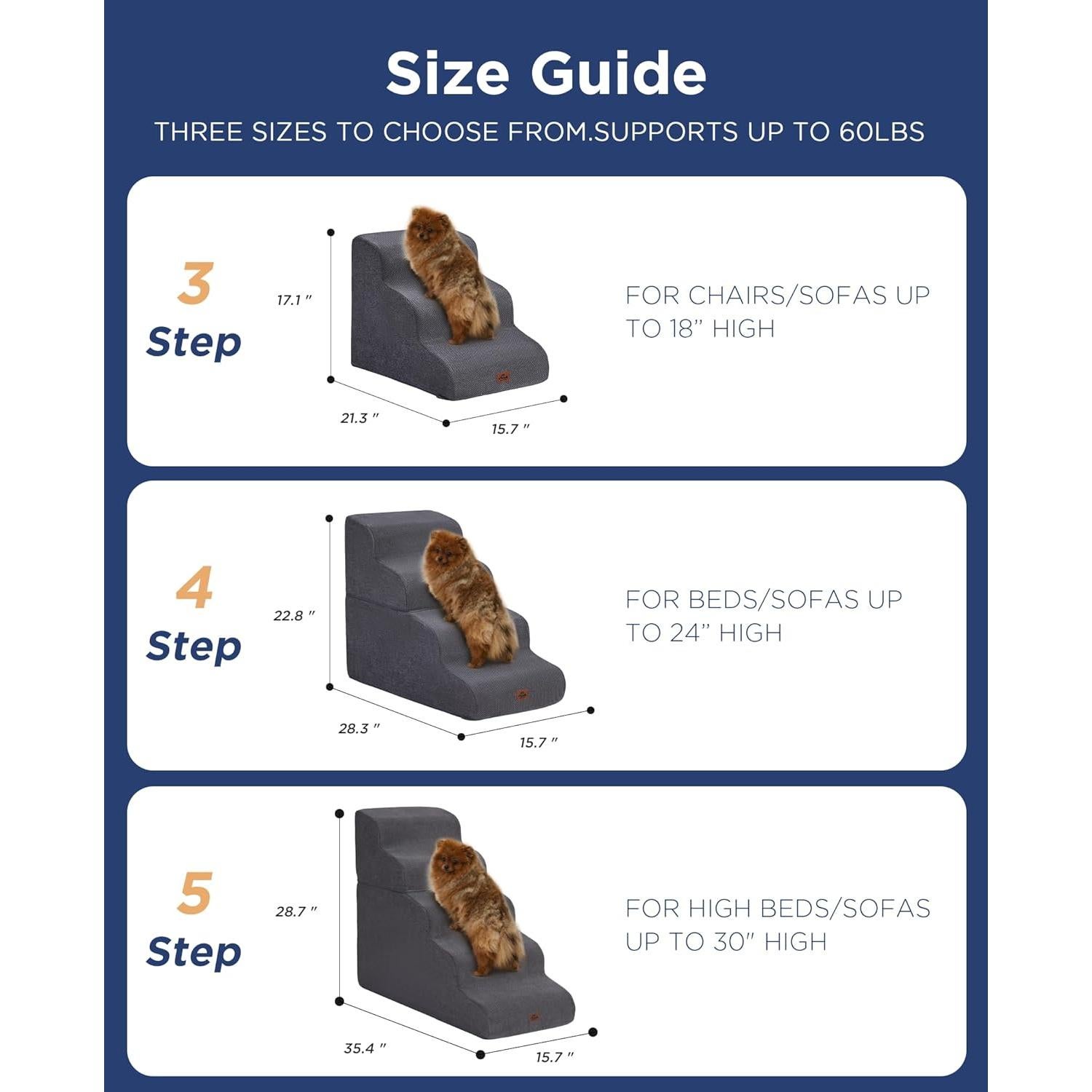 Escalera Curvada para Perros MASSFU 5 Escalones Gris 72.9 cm