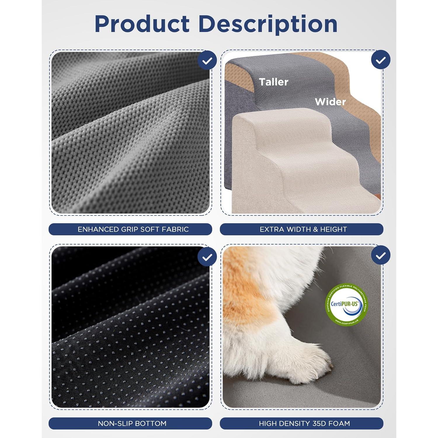 Escalera Curvada para Perros MASSFU 5 Escalones Gris 72.9 cm