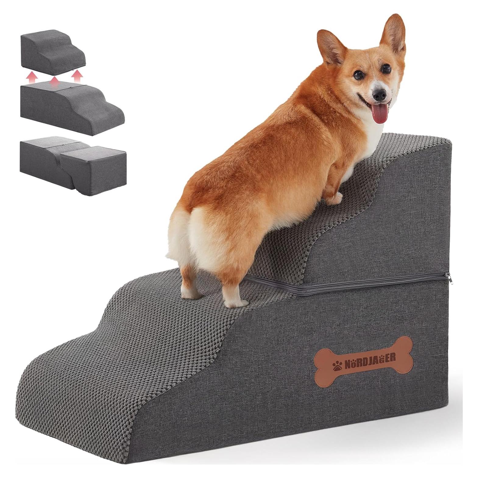 Escalones para Perros Nordjager 4 Pasos Terciopelo Gris 48 cm