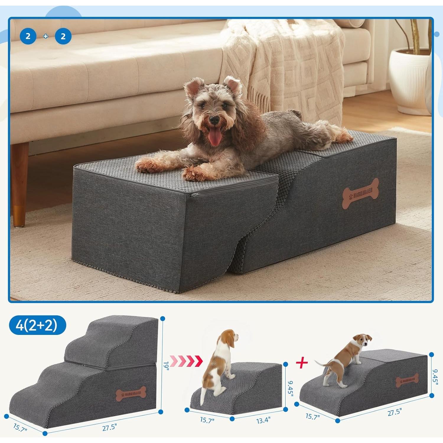 Escalones para Perros Nordjager 4 Pasos Terciopelo Gris 48 cm