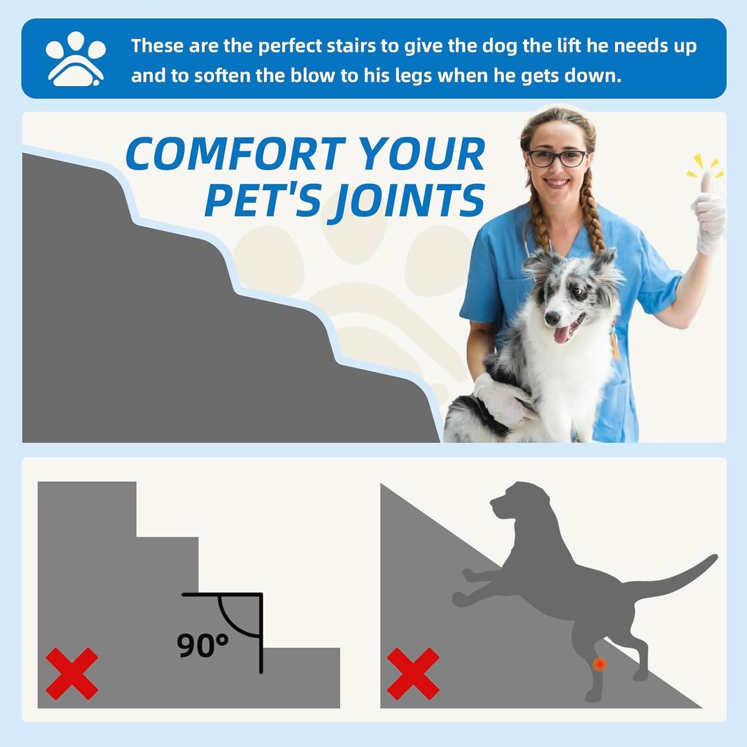 Escalones para Perros Nordjager 4 Pasos Terciopelo Gris 48 cm