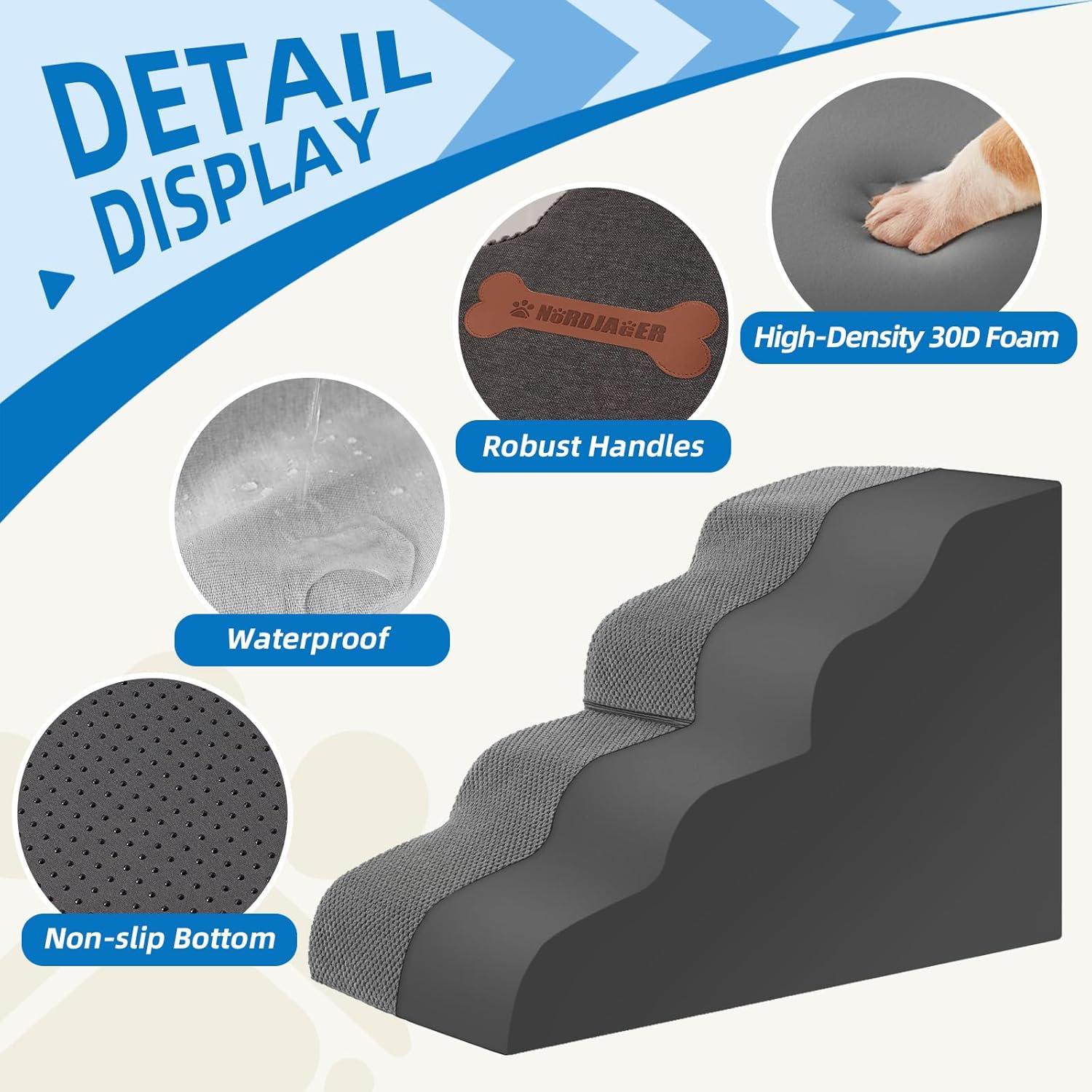 Escalones para Perros Nordjager 4 Pasos Terciopelo Gris 48 cm