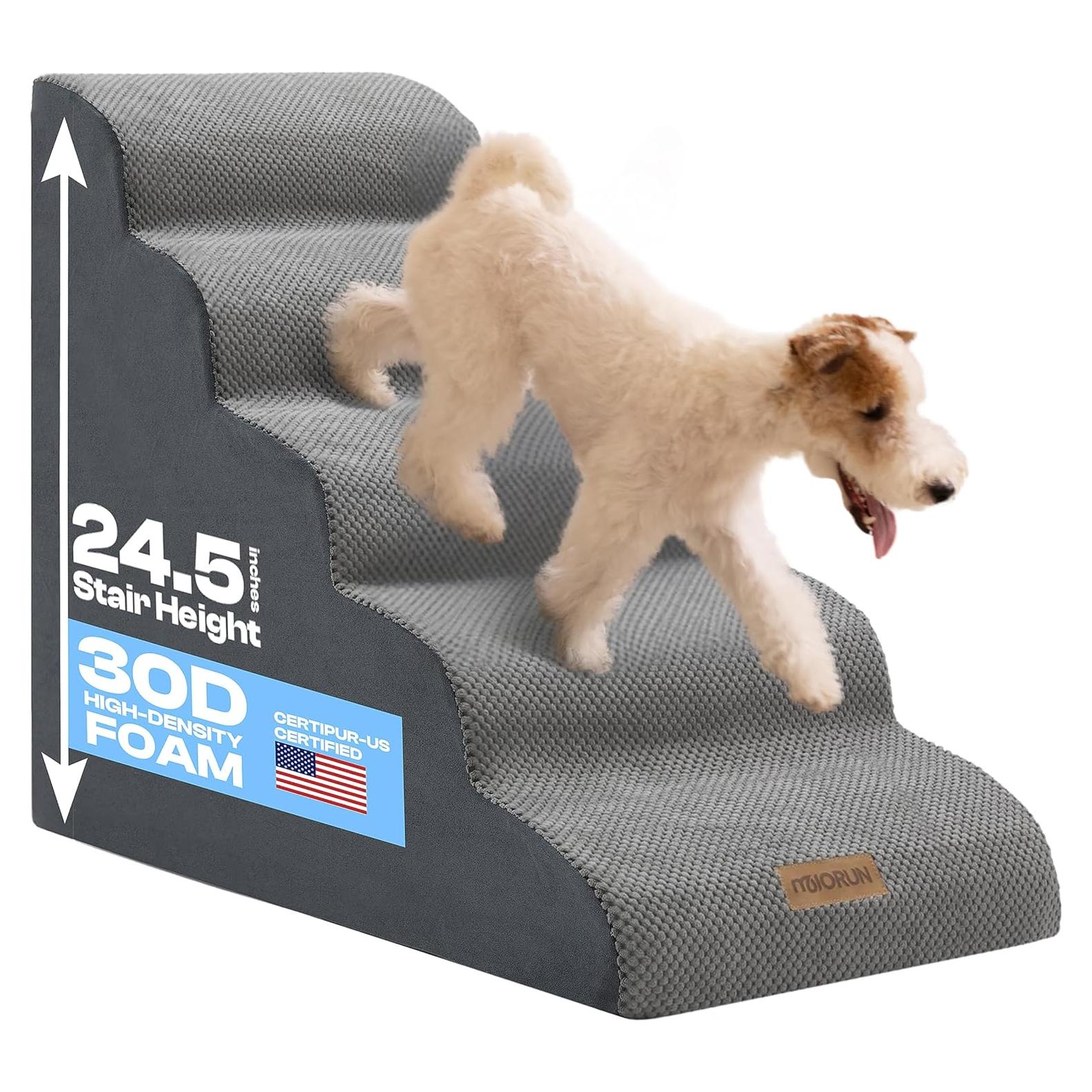 Escalera Curva para Perros Miorun 5 Pasos Hasta 18 kg Gris