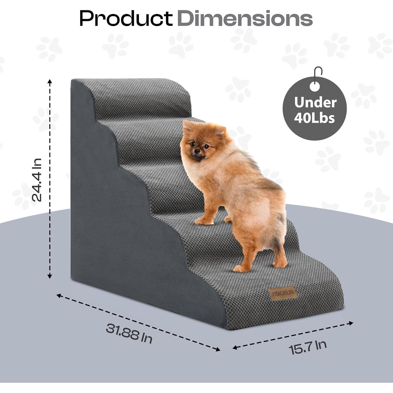 Escalera Curva para Perros Miorun 5 Pasos Hasta 18 kg Gris