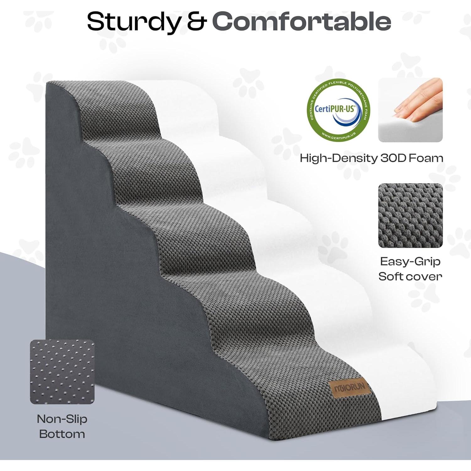 Escalera Curva para Perros Miorun 5 Pasos Hasta 18 kg Gris