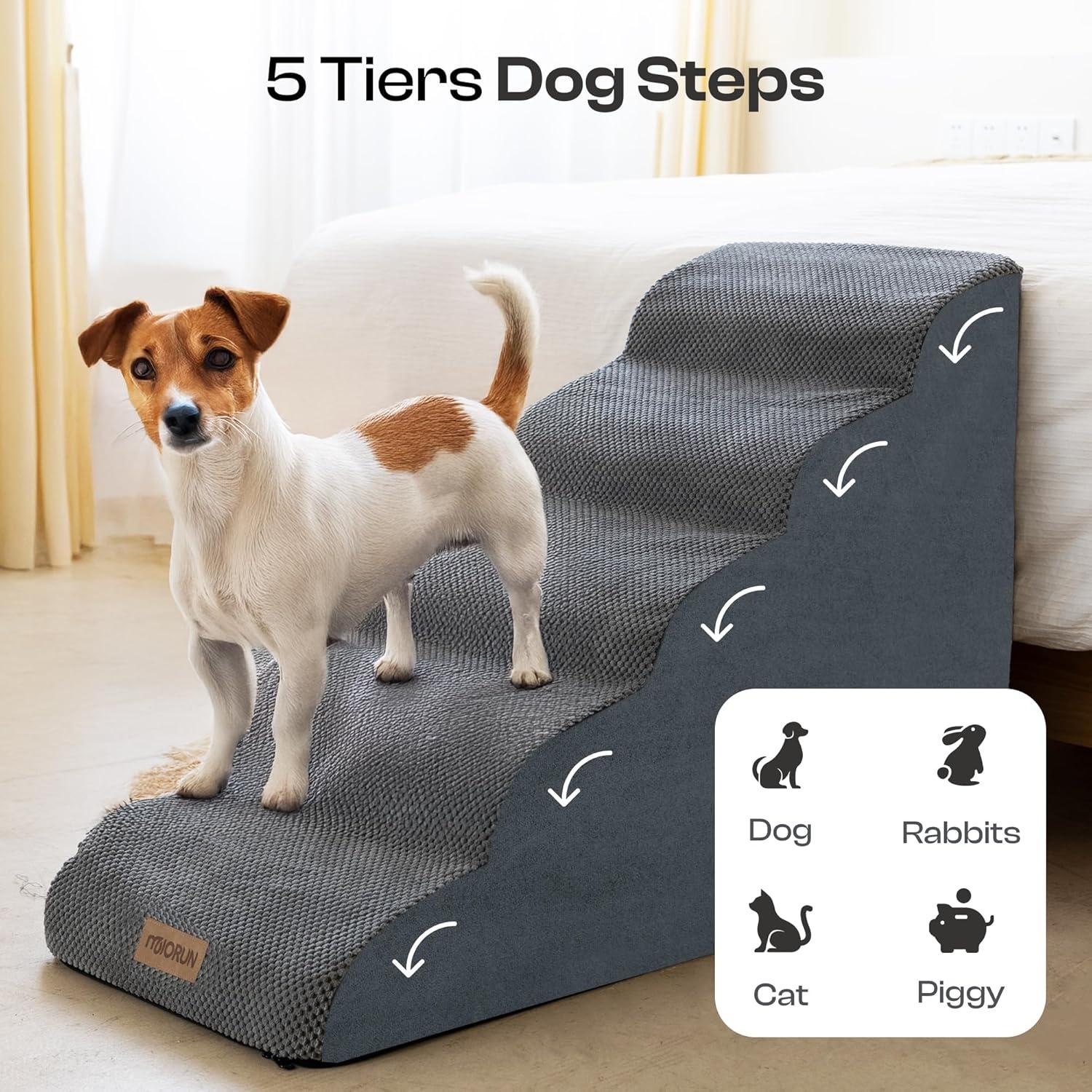 Escalera Curva para Perros Miorun 5 Pasos Hasta 18 kg Gris