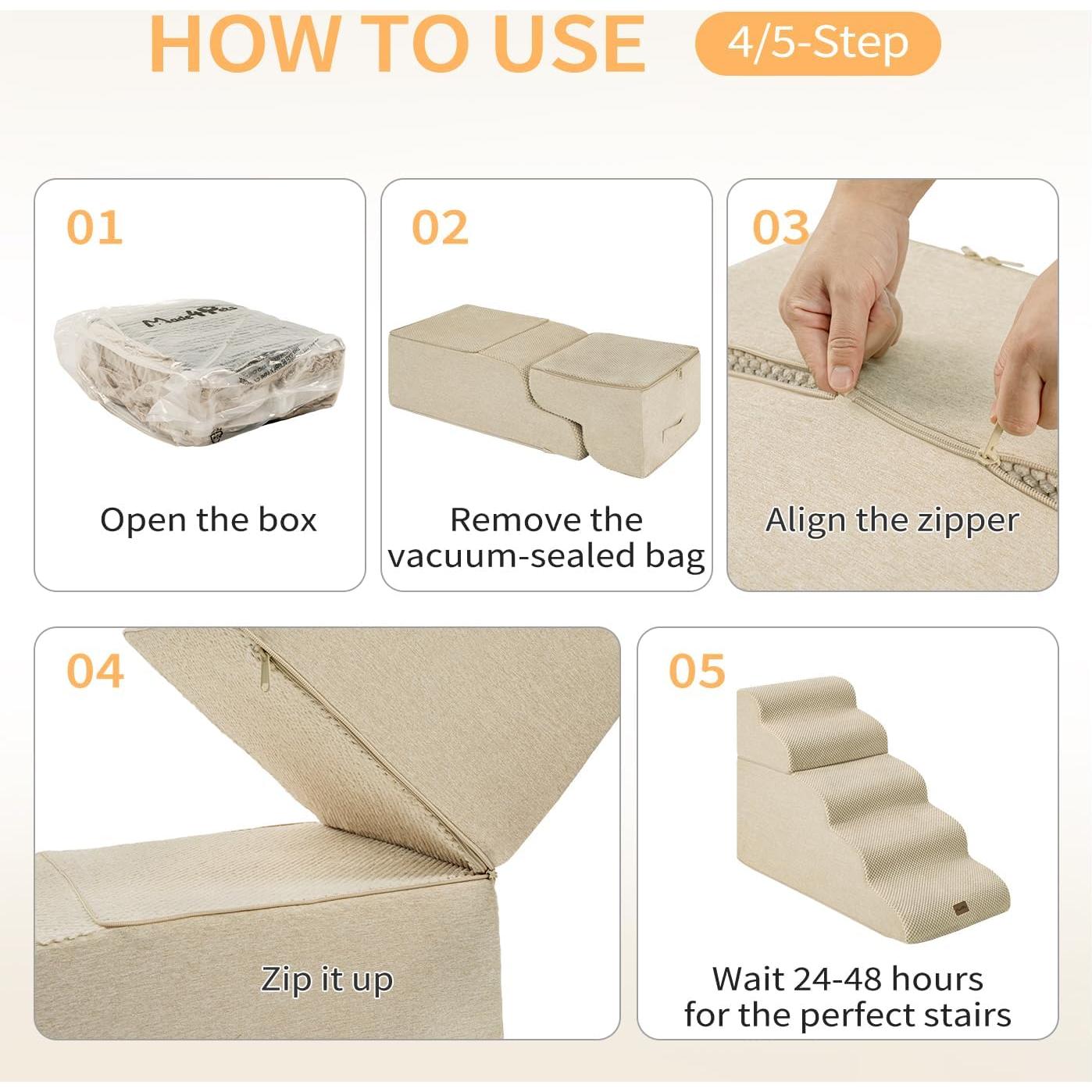 Escalera para Perros Made4Pets 5 Pasos Antideslizante Beige