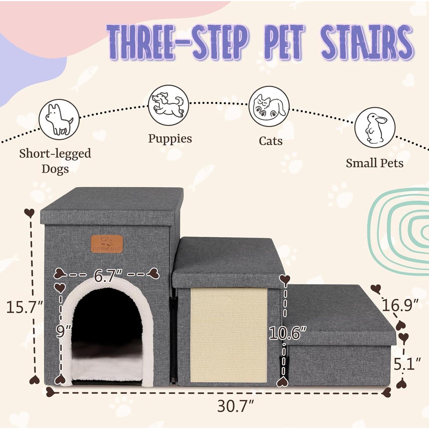 Escaleras Plegables para Perros Downluxe 3 Escalones Antideslizantes