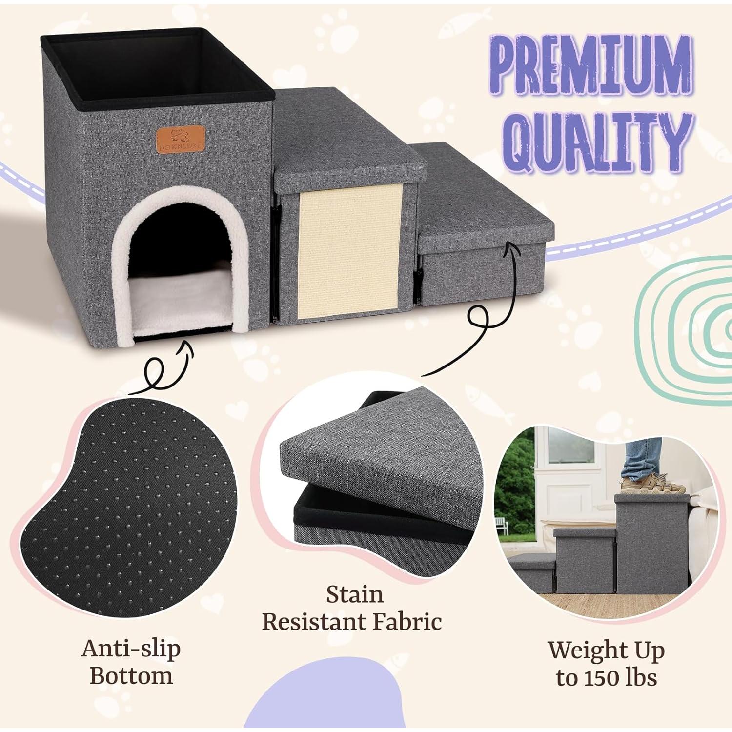 Escaleras Plegables para Perros Downluxe 3 Escalones Antideslizantes