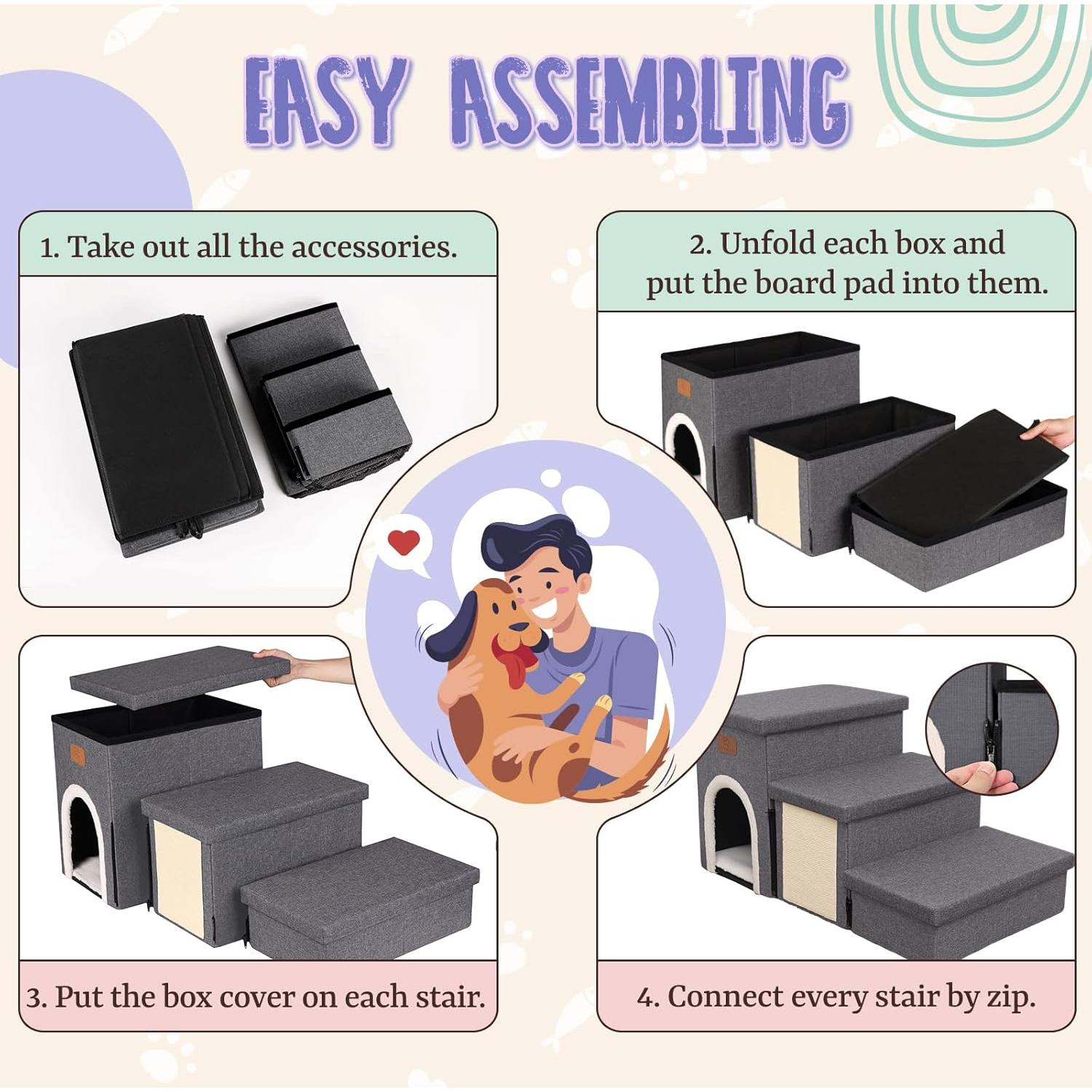 Escaleras Plegables para Perros Downluxe 3 Escalones Antideslizantes