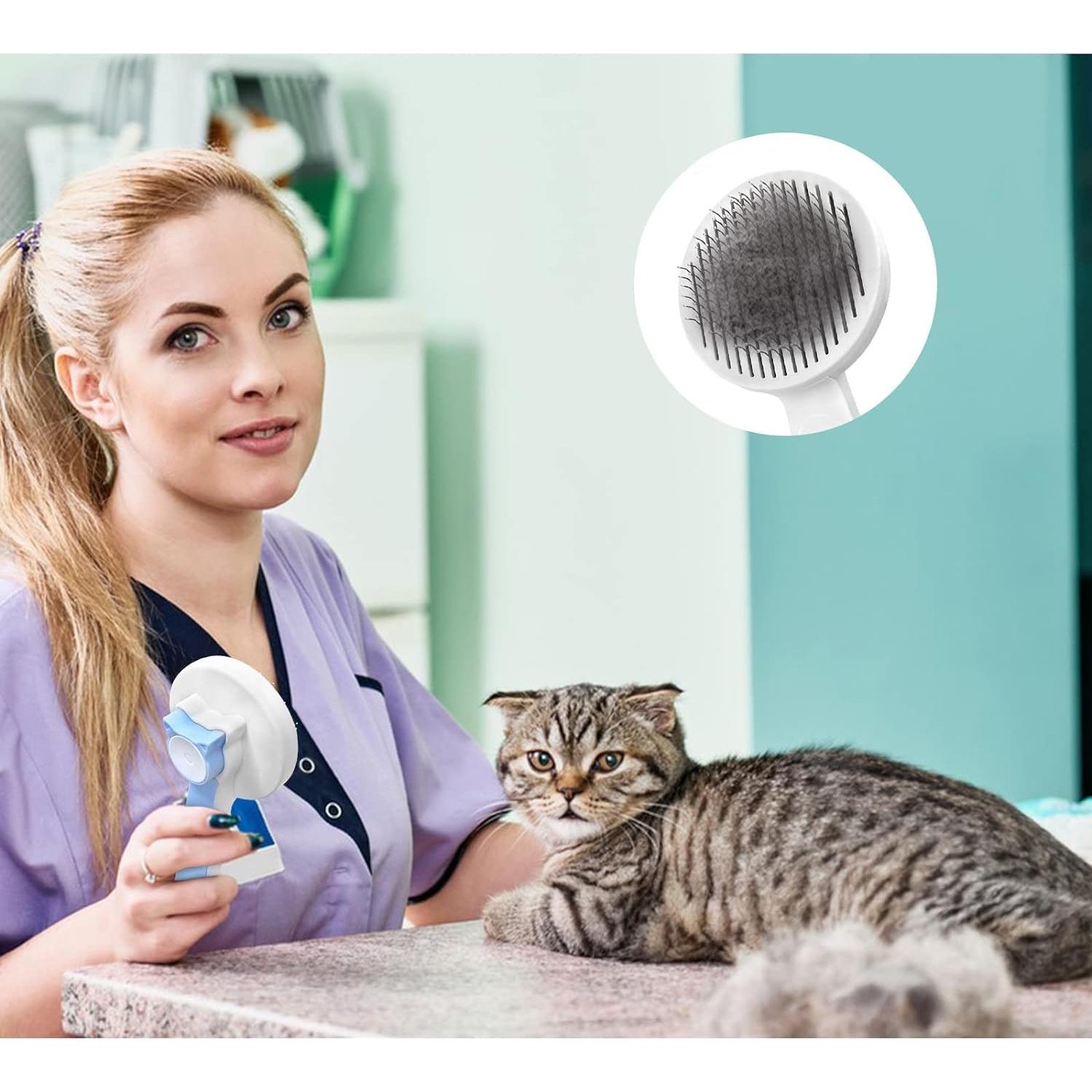 Cepillo Slicker Autolimpiante para Gatos y Perros Rosa - Mango Ergonómico