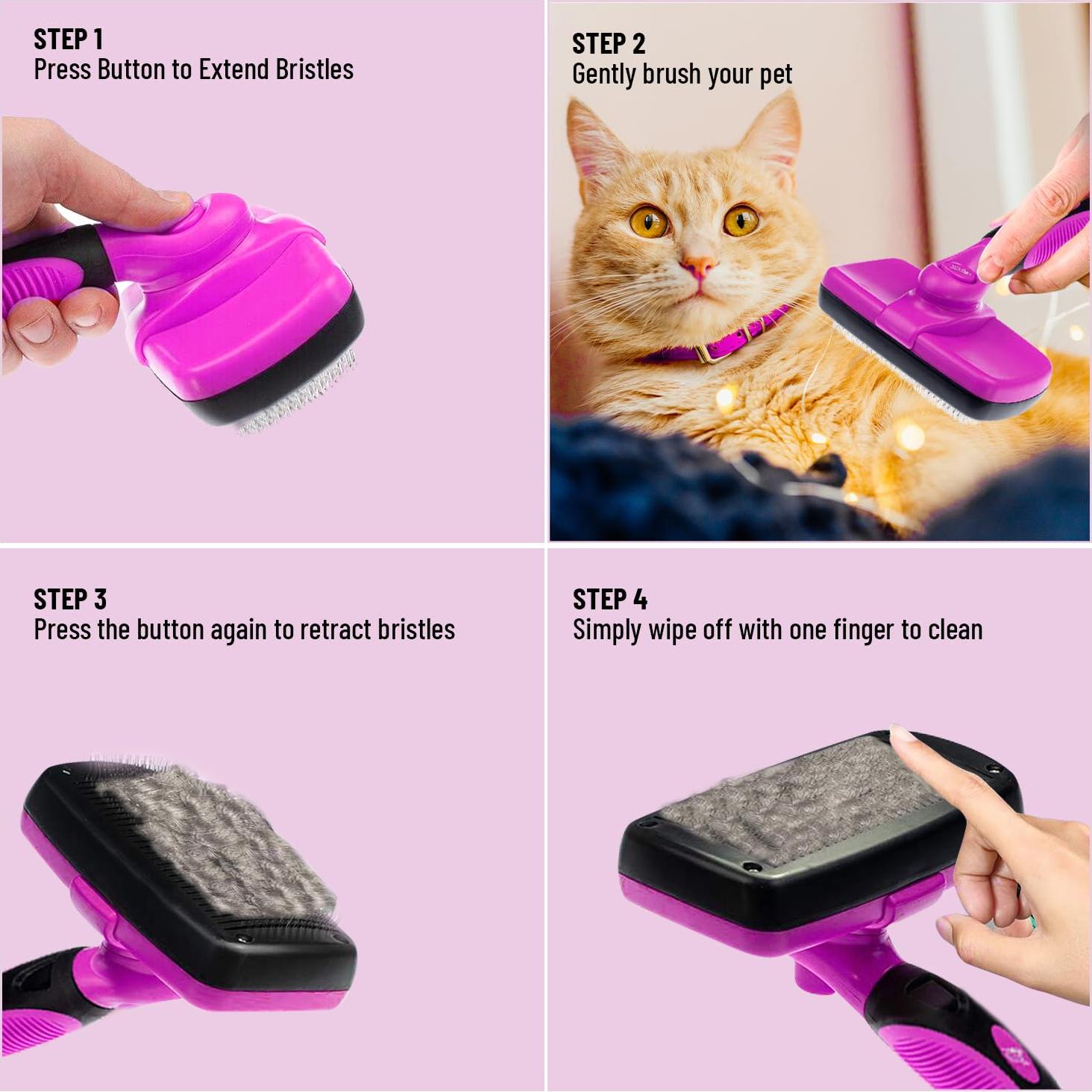 Cepillo Autolimpiante Pet Pull para Gato y Perro Rosa