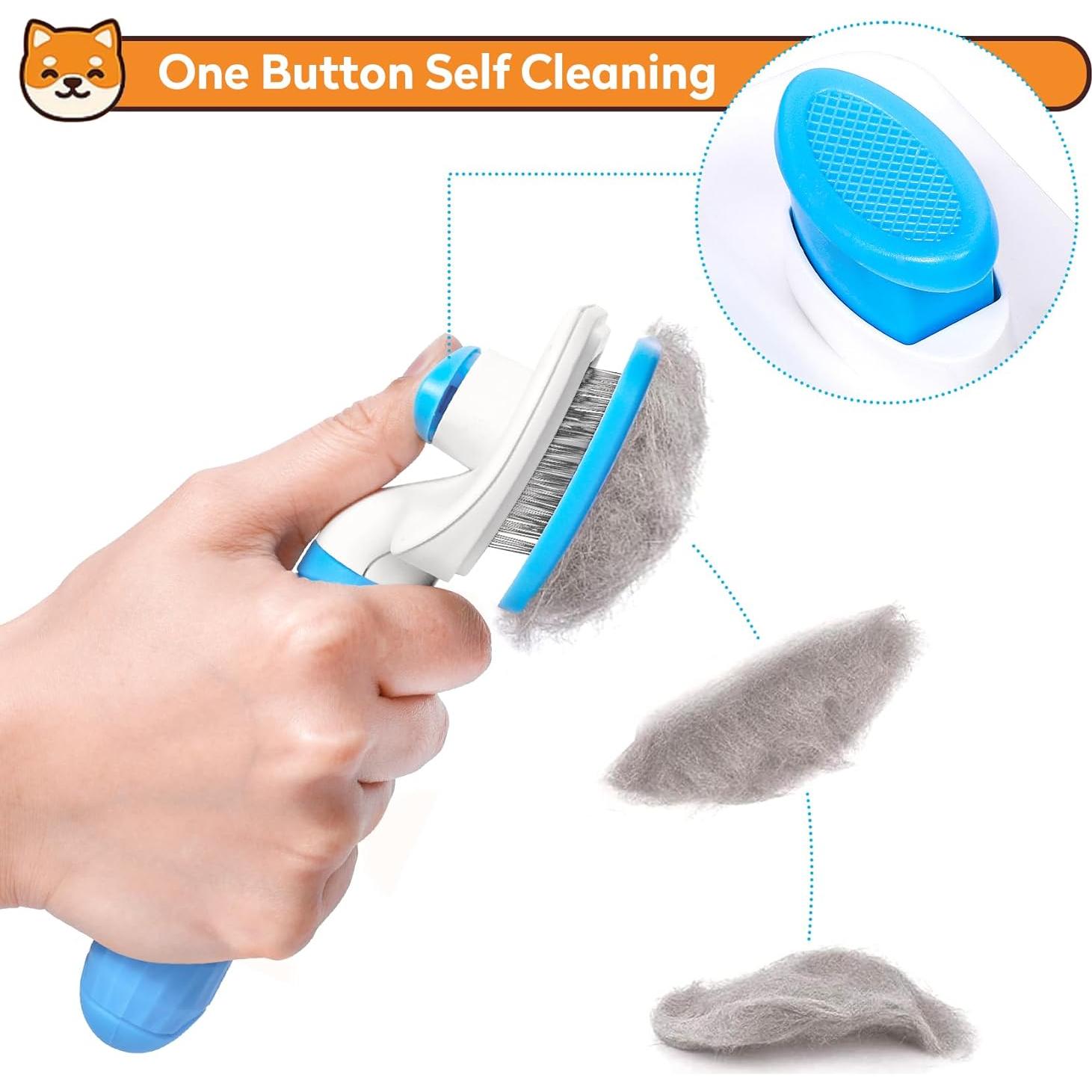 Cepillo Slicker Autolimpiante PWOD para Perros y Gatos Azul