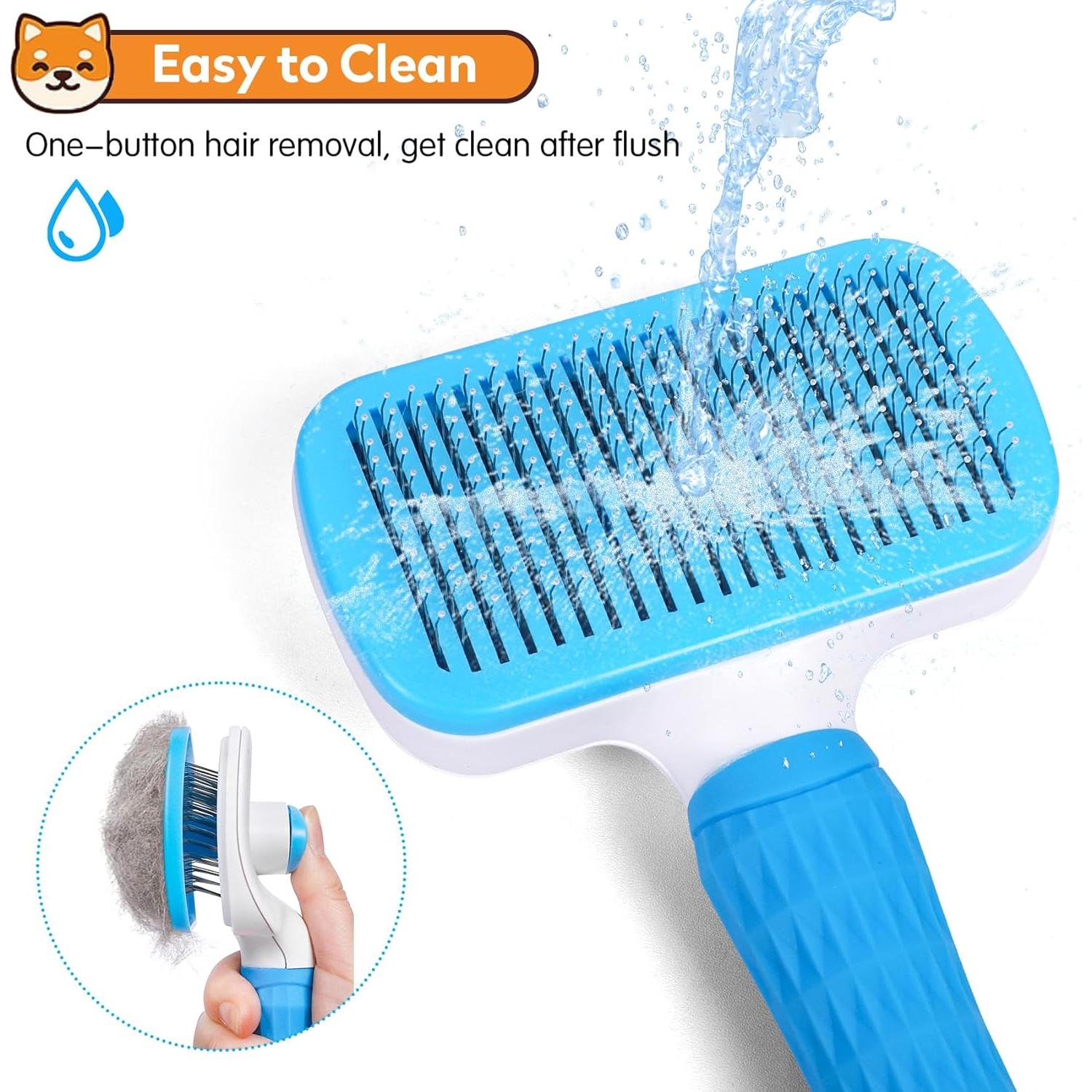 Cepillo Slicker Autolimpiante PWOD para Perros y Gatos Azul