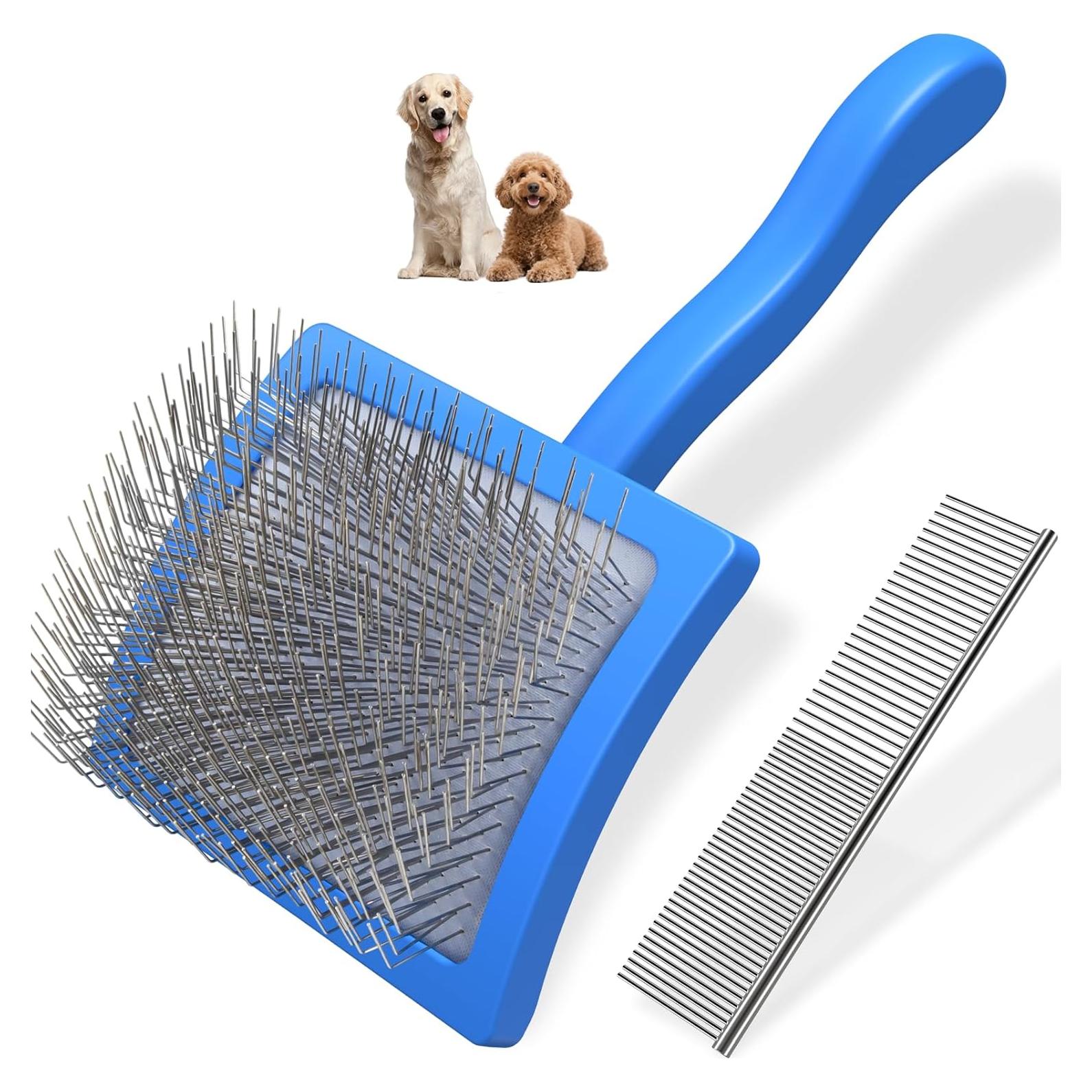 Kit de Acicalamiento para Perros Saccison - Cepillo Slicker y Peine Azul