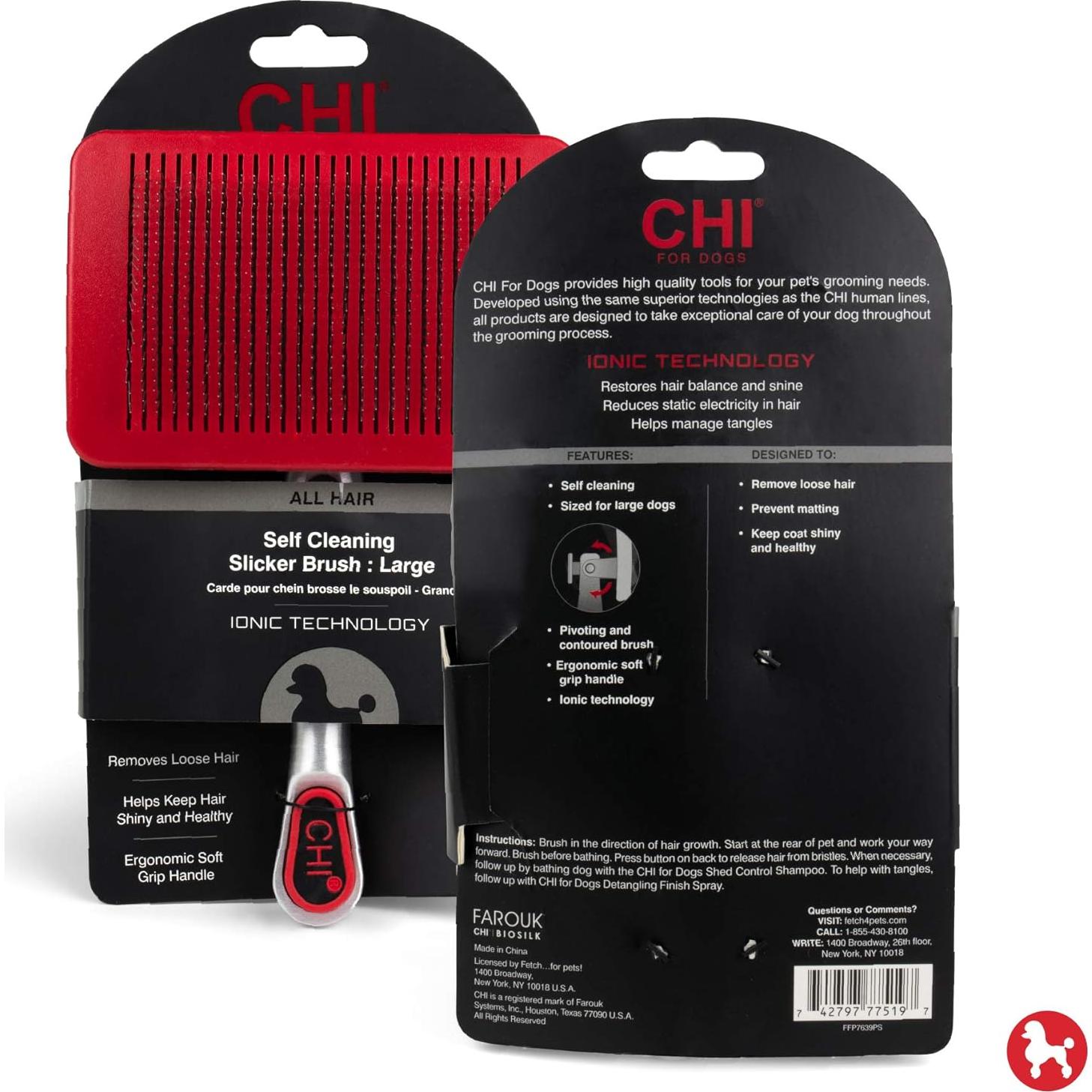 Cepillo Slicker Autolimpiante CHI para Perros Grandes - 12.7x21.6cm