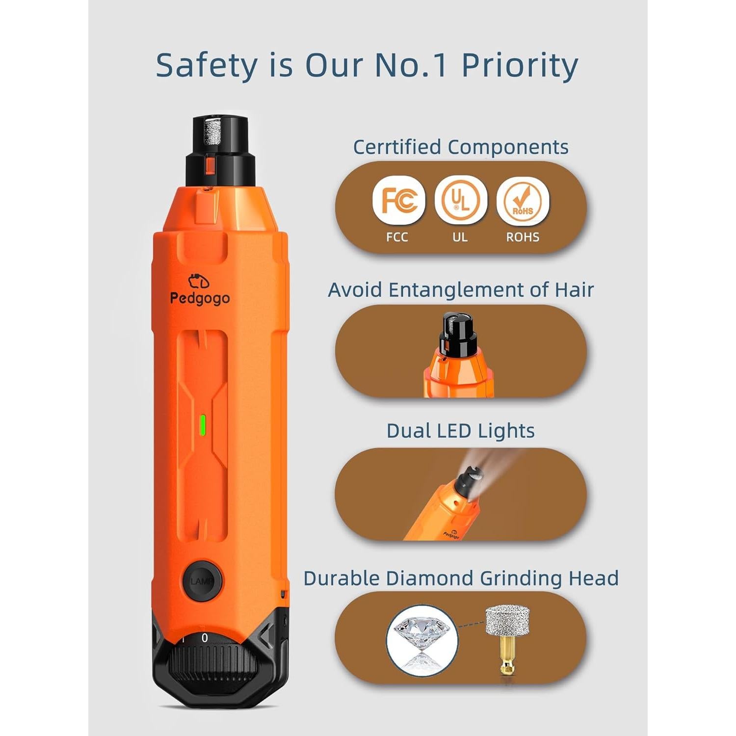 Cortadora de Uñas Eléctrica Pedgogo 12000RPM 6 Velocidades