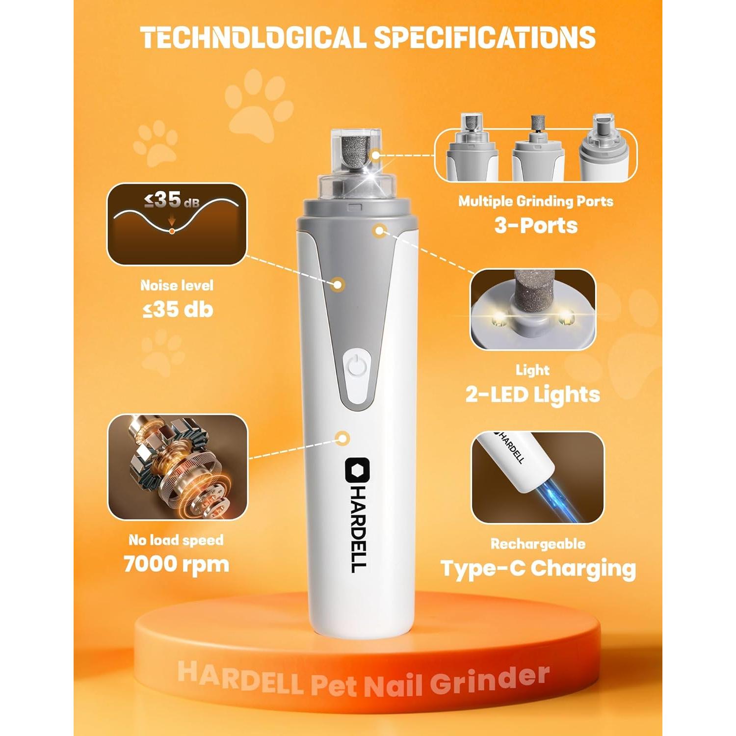 Molinillo de Uñas para Perros HARDELL con 2 Luces LED