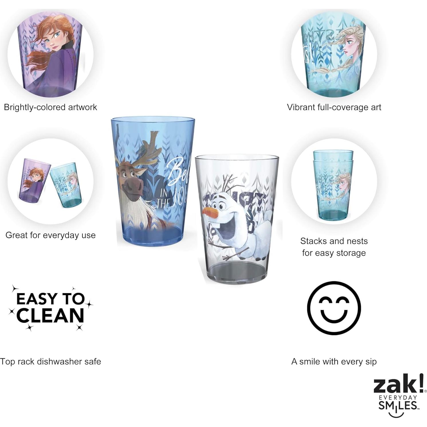 Zak Designs Disney Frozen 2 Nesting Tumbler Set Includes Durable Plastic Cups, Fun Drinkware is Perfect for Kids, 4pk (14.5oz, Anna & Elsa & Olaf)