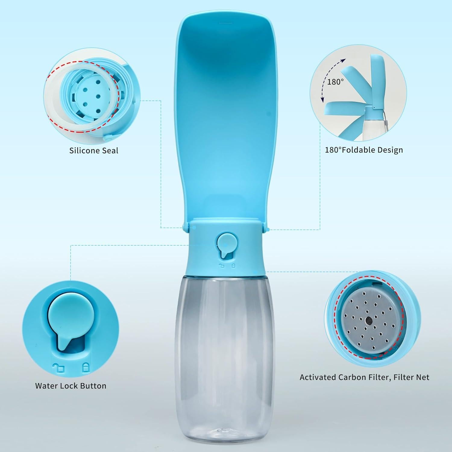 Botella de Agua para Perros VEPOUYU 550ml Plegable Azul