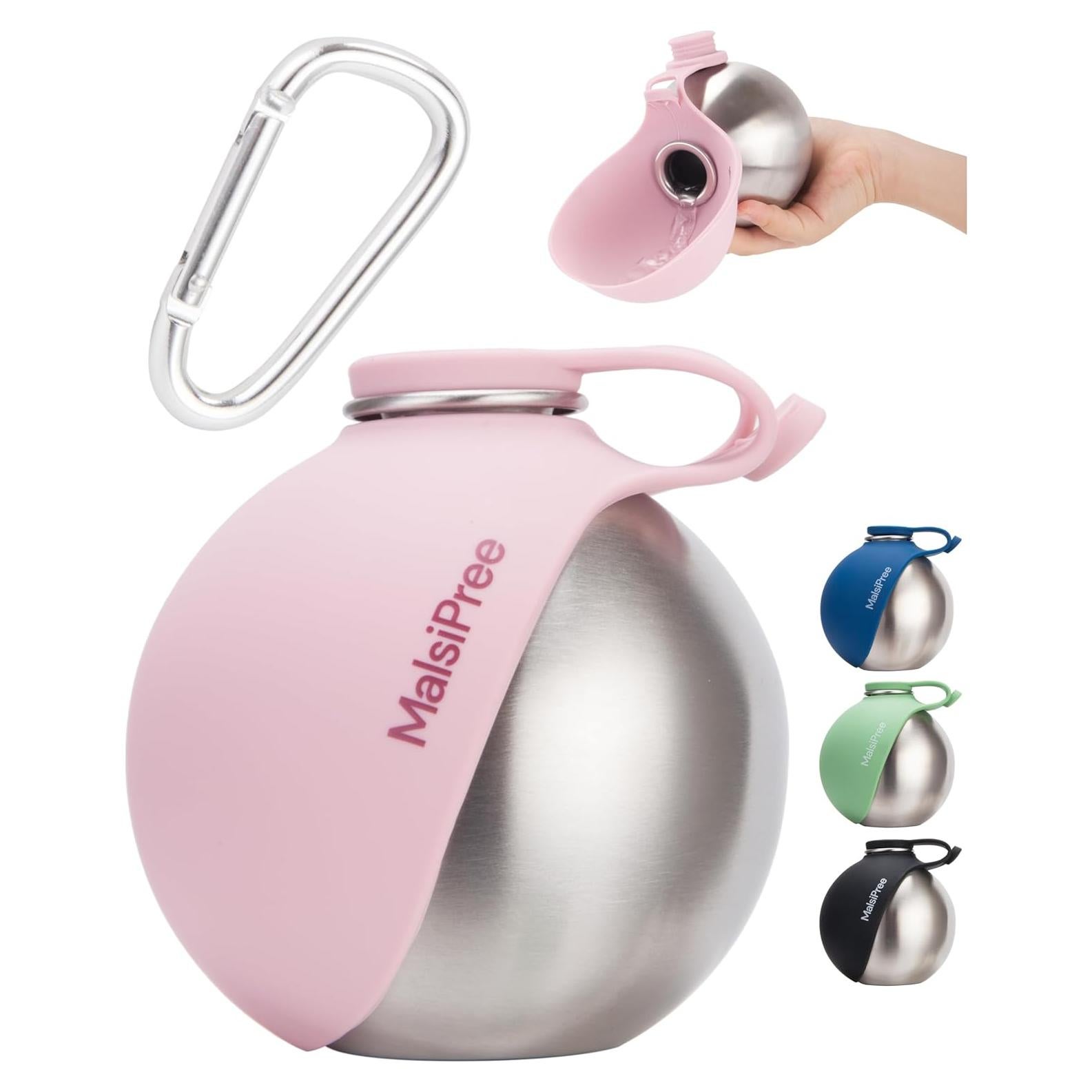 Botella de Agua Portátil Malsipree 295 ml para Perros Rosa