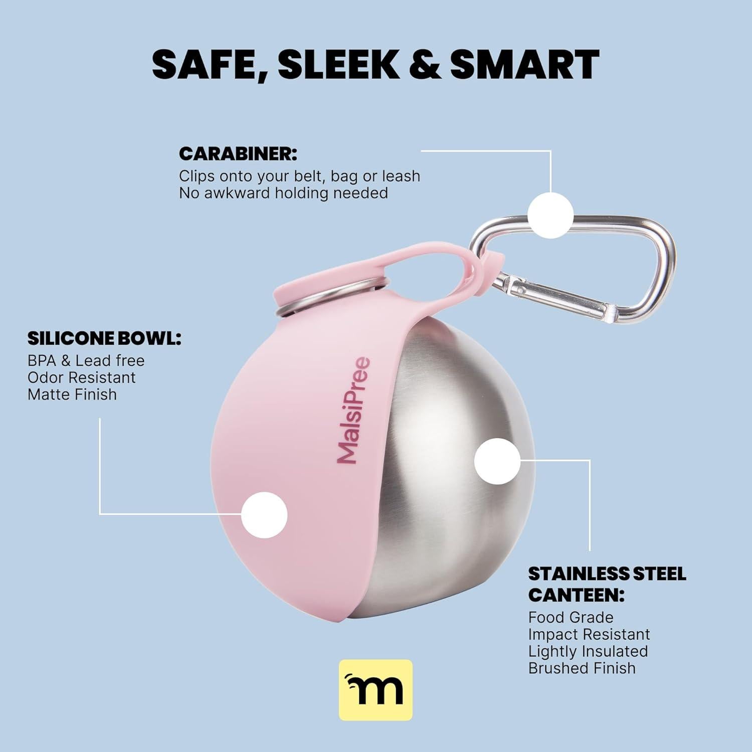 Botella de Agua Portátil Malsipree 295 ml para Perros Rosa