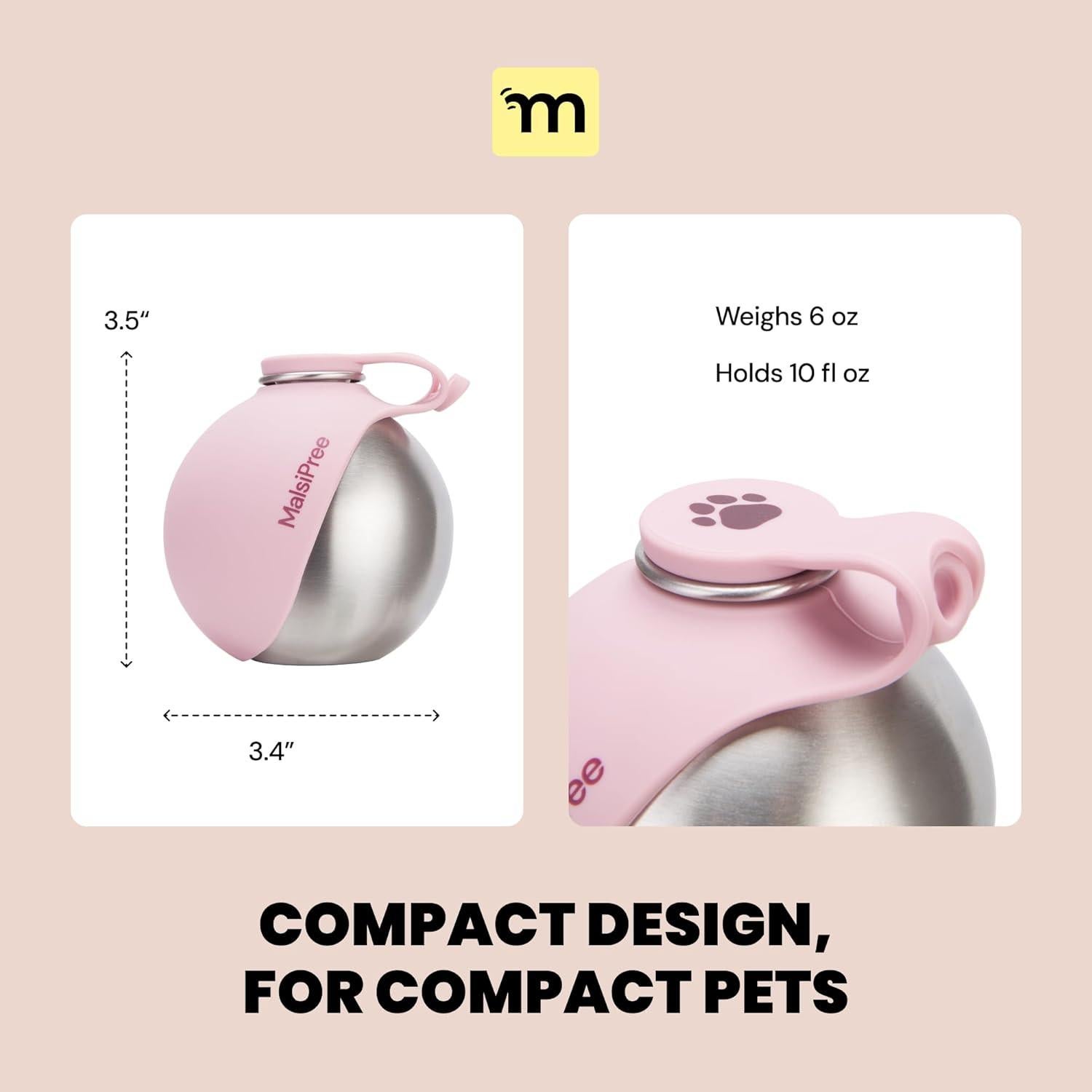 Botella de Agua Portátil Malsipree 295 ml para Perros Rosa