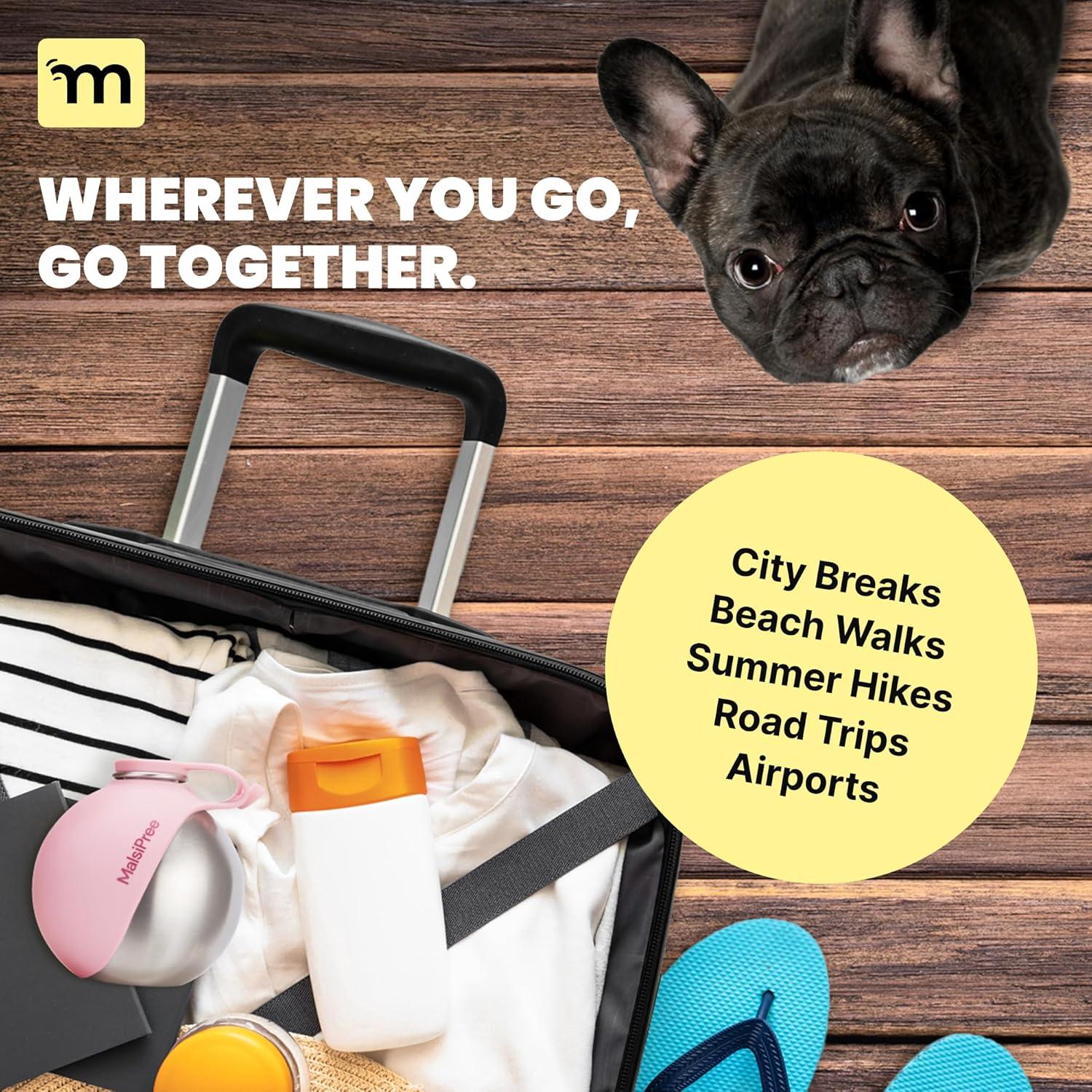 Botella de Agua Portátil Malsipree 295 ml para Perros Rosa