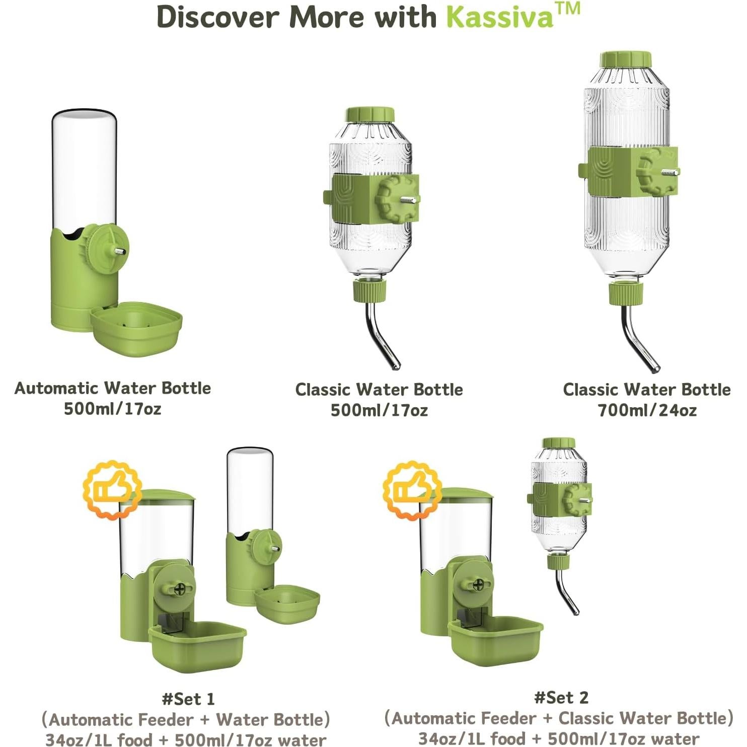 Botella de Agua para Mascotas Kassiva 500ml Verde Dispensador